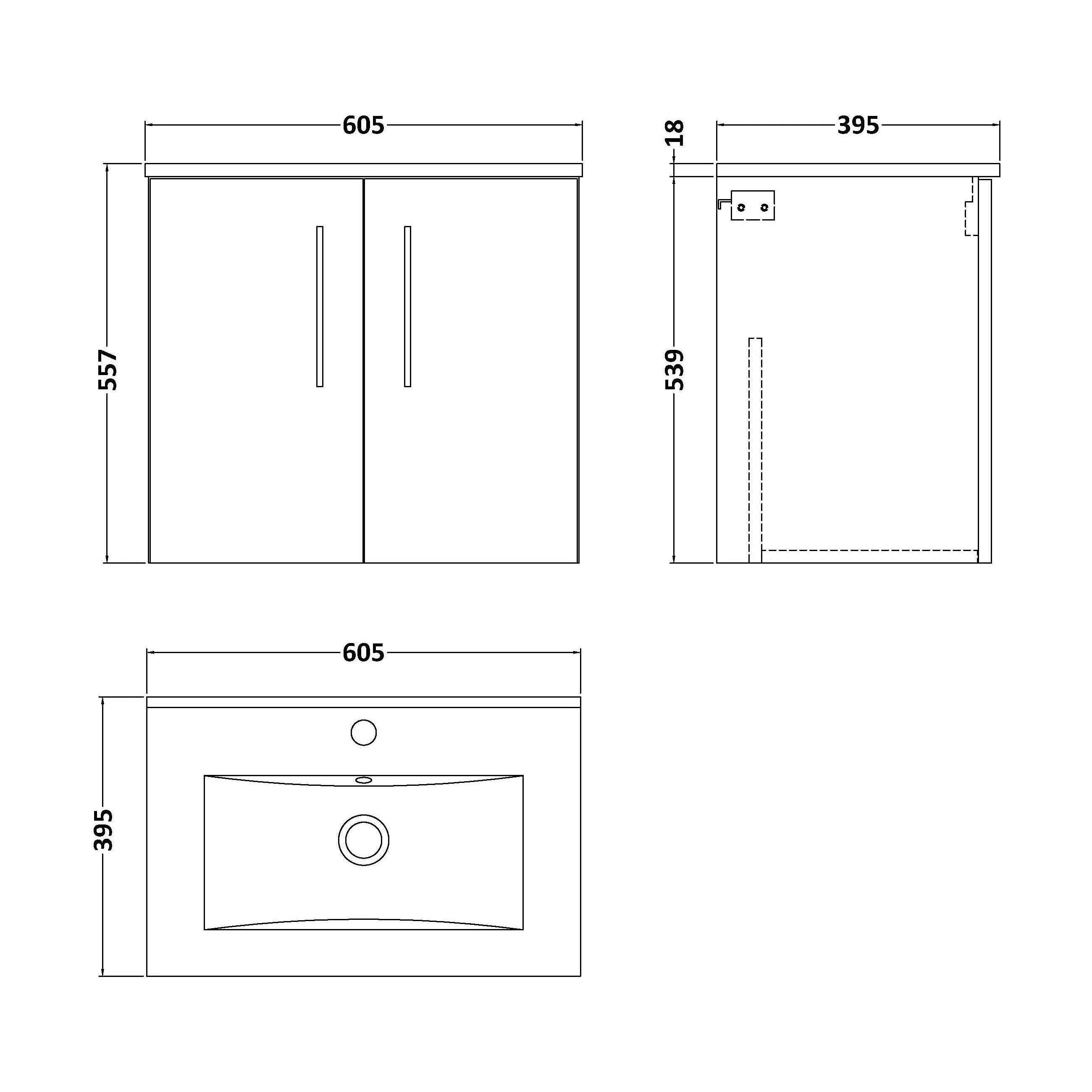 Balterley  Contemporary Bathroom 2 Soft Close Door & Minimalist Wall Hung Vanity Unit Basin, Satin Green, 600mm - Image 2