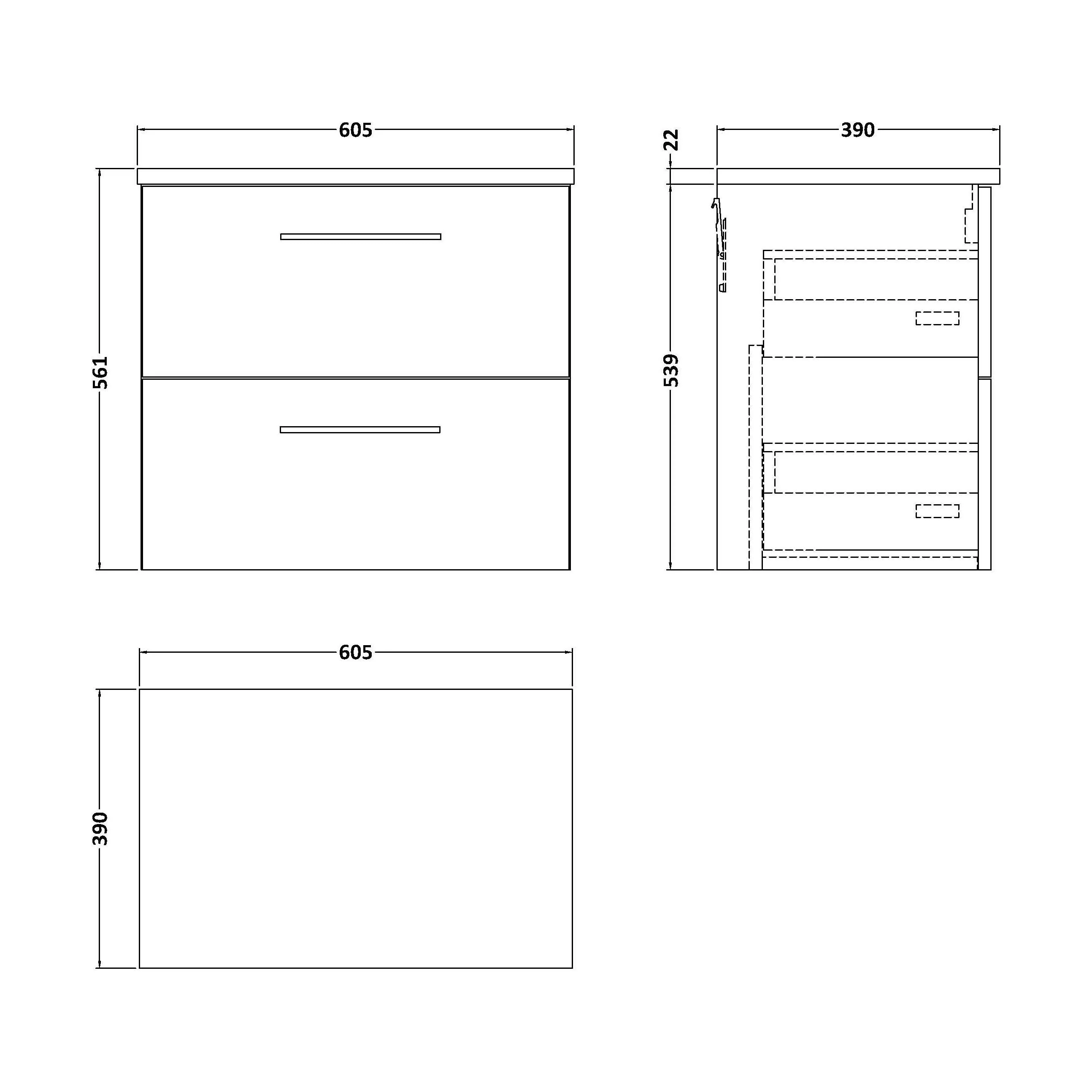Balterley Level 600mm Wall Hung 2 Drawer Vanity Unit with Laminate Worktop for Modern Bathroom Storage - Satin Green - Image 2