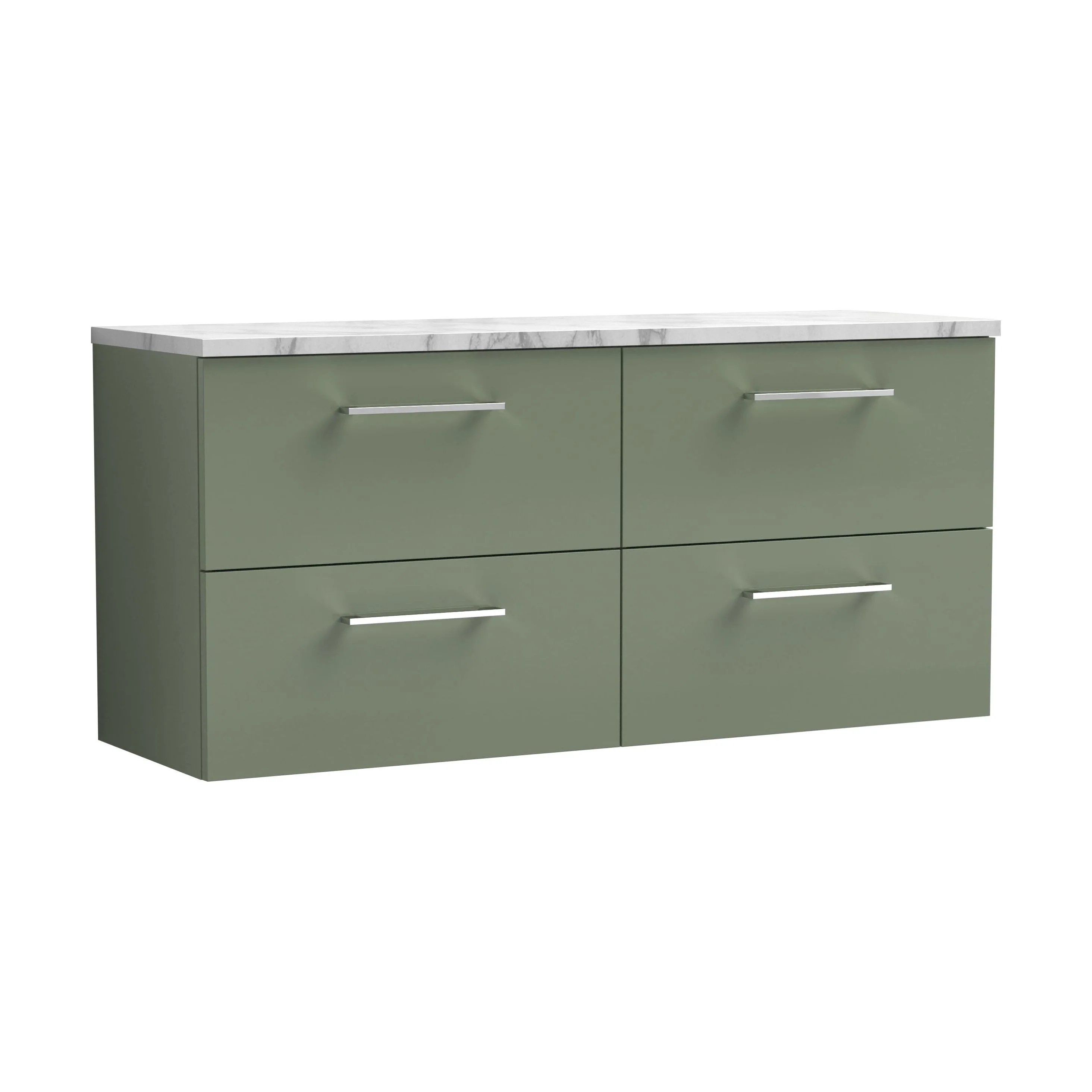 Balterley Level 1200mm Wall Hung 4 Drawer Vanity Unit & Laminate Worktop for Modern Bathroom Storage - Satin Green