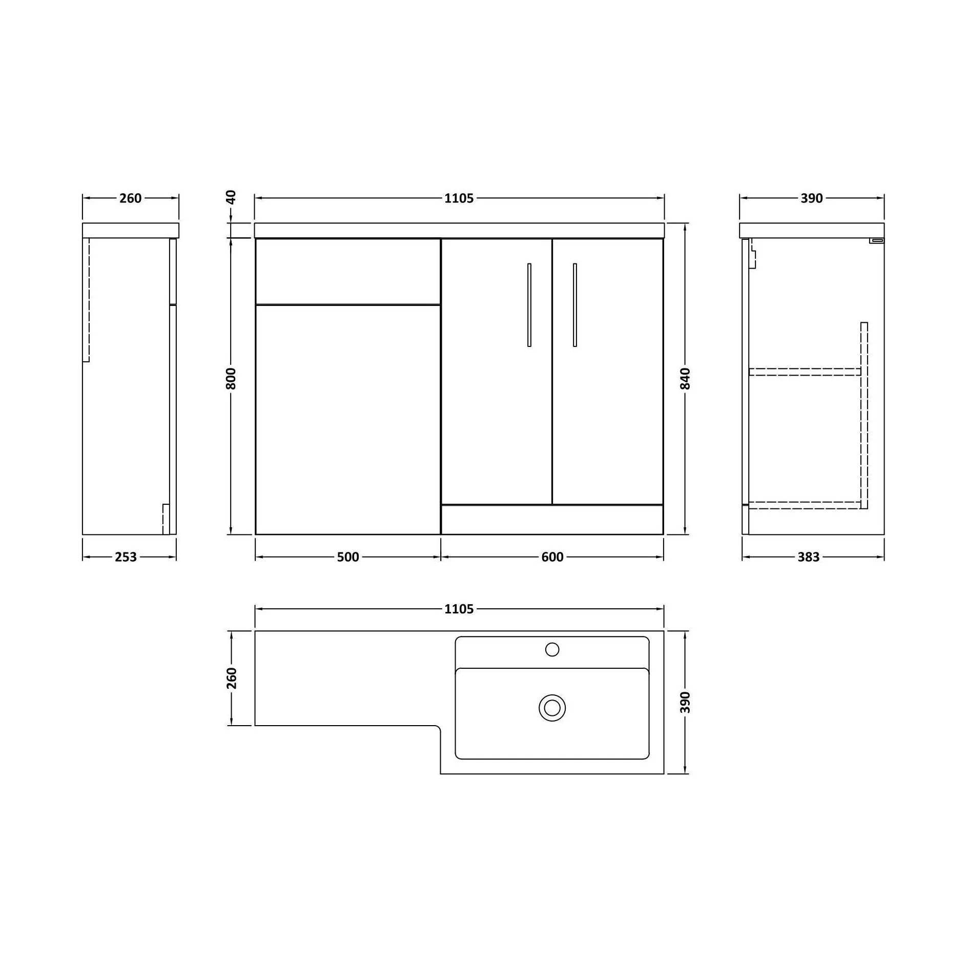 Balterley Right-Hand Bathroom Vanity and WC Unit Combination with Basin - 1100mm - Gloss Grey with Chrome Handles - Image 5