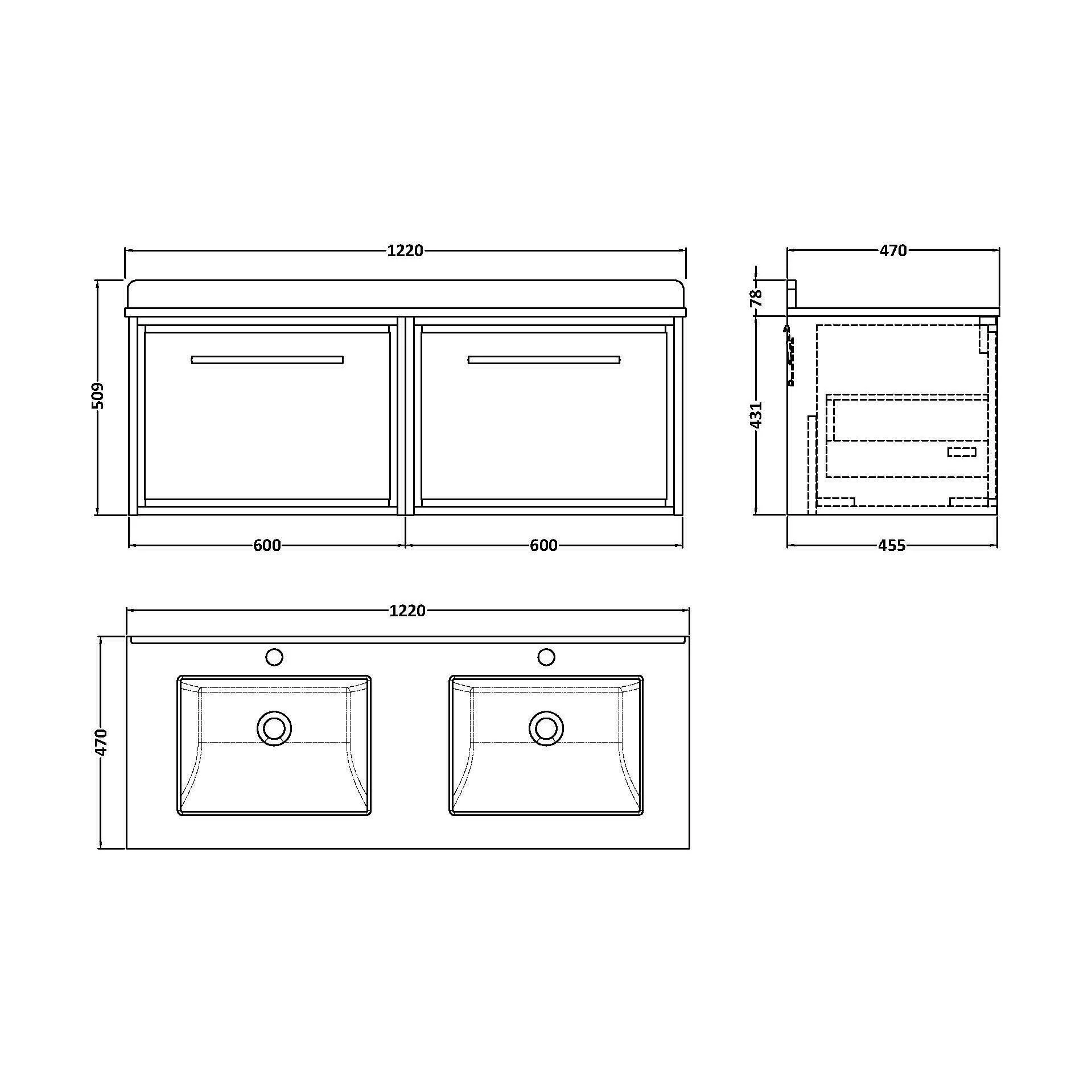 Balterley 1200mm Wall Hung Single Drawer Vanity with Marble Worktop Basin - Coastal Grey - Image 3