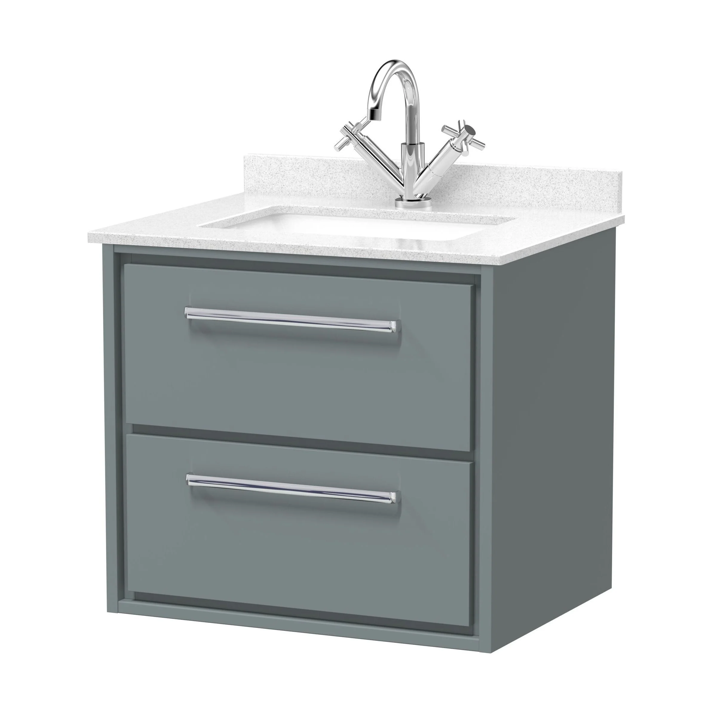 Balterley 600mm Wall Hung 2 Drawer Vanity with Marble Worktop Basin - Coastal Grey - Image 2