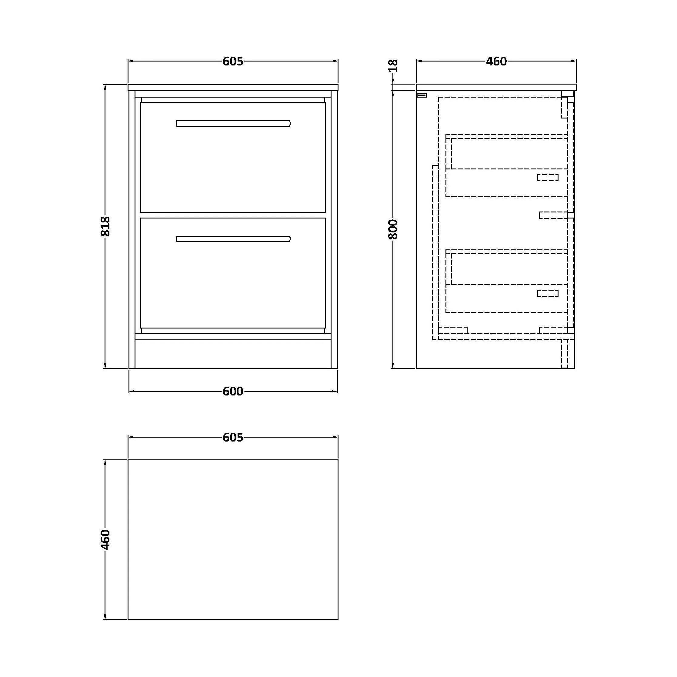 Balterley 600mm Framed Design Floor Standing 2 Drawer Vanity with Worktop - Coastal Grey - Image 3