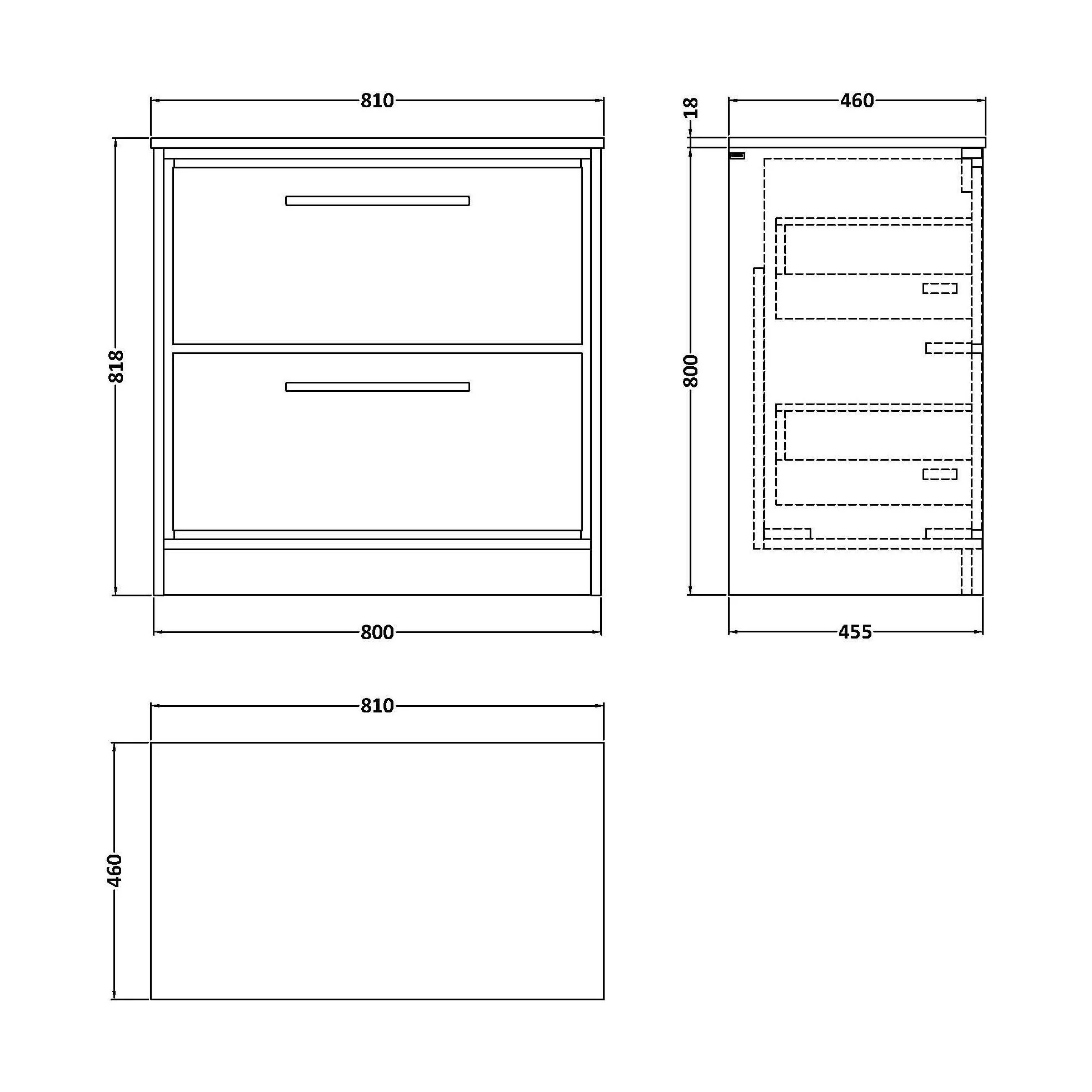 Balterley 800mm Framed Design Floor Standing 2 Drawer Vanity with Marble Worktop - Coastal Grey - Image 2