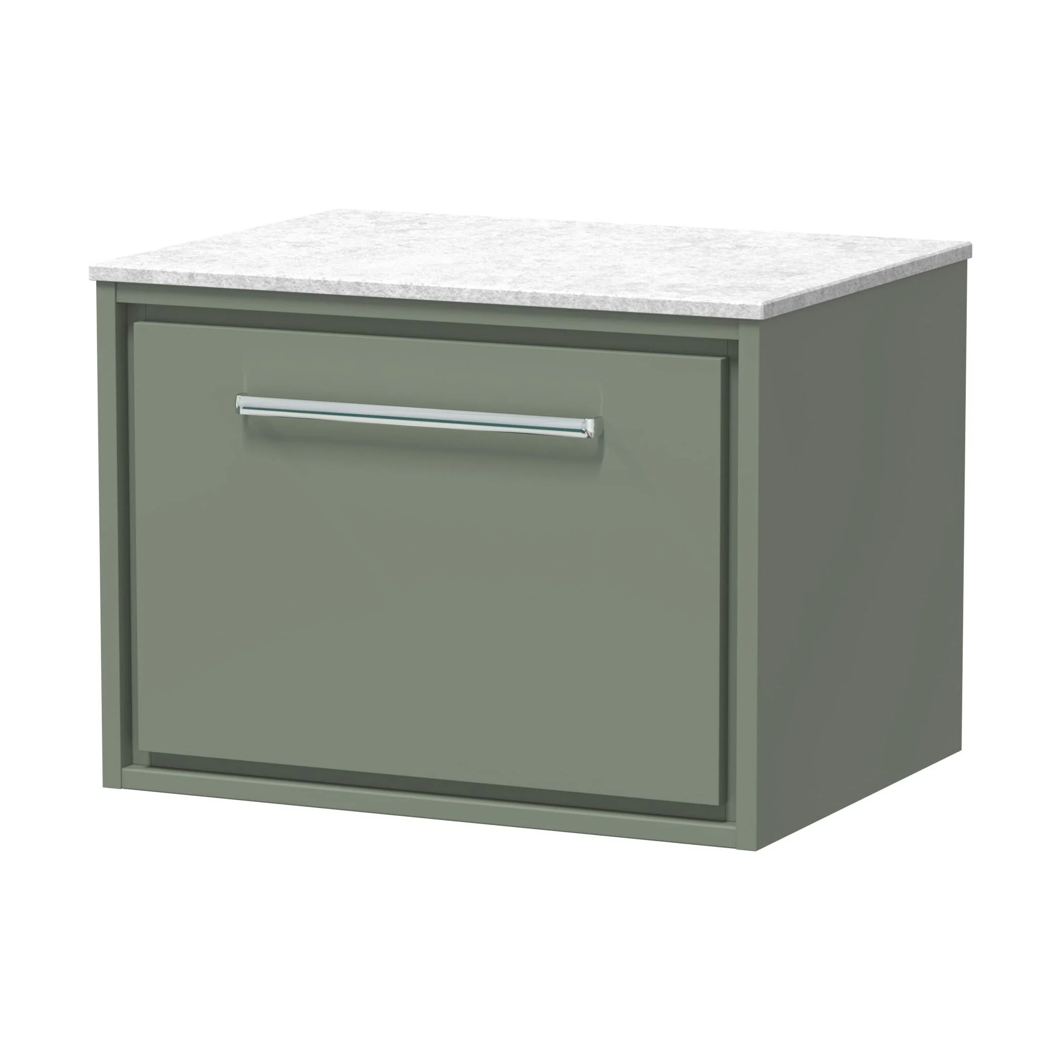 Balterley 600mm Framed Design Wall Hung Single Drawer Vanity with Marble Worktop - Fern Green