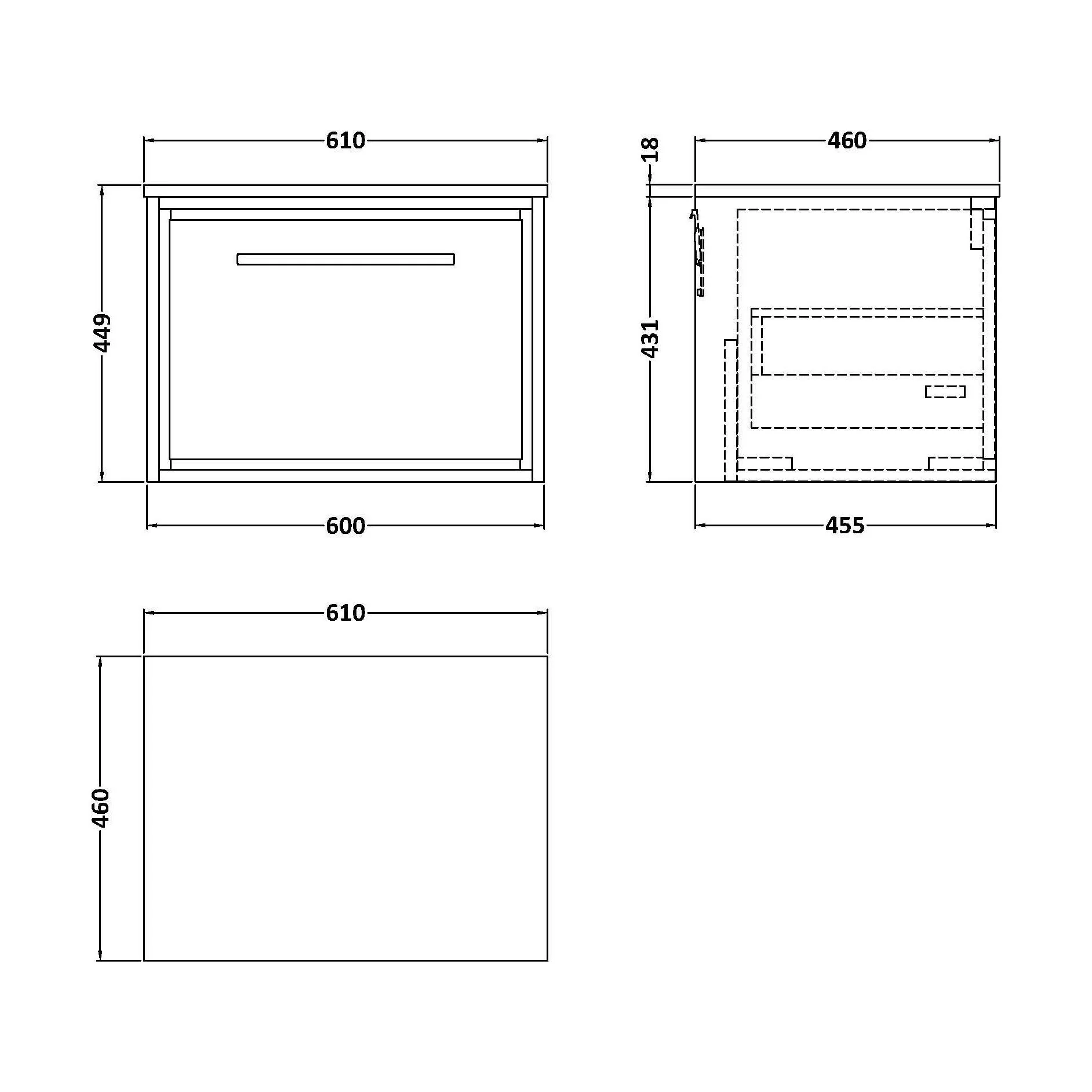 Balterley 600mm Framed Design Wall Hung Single Drawer Vanity with Marble Worktop - Fern Green - Image 2
