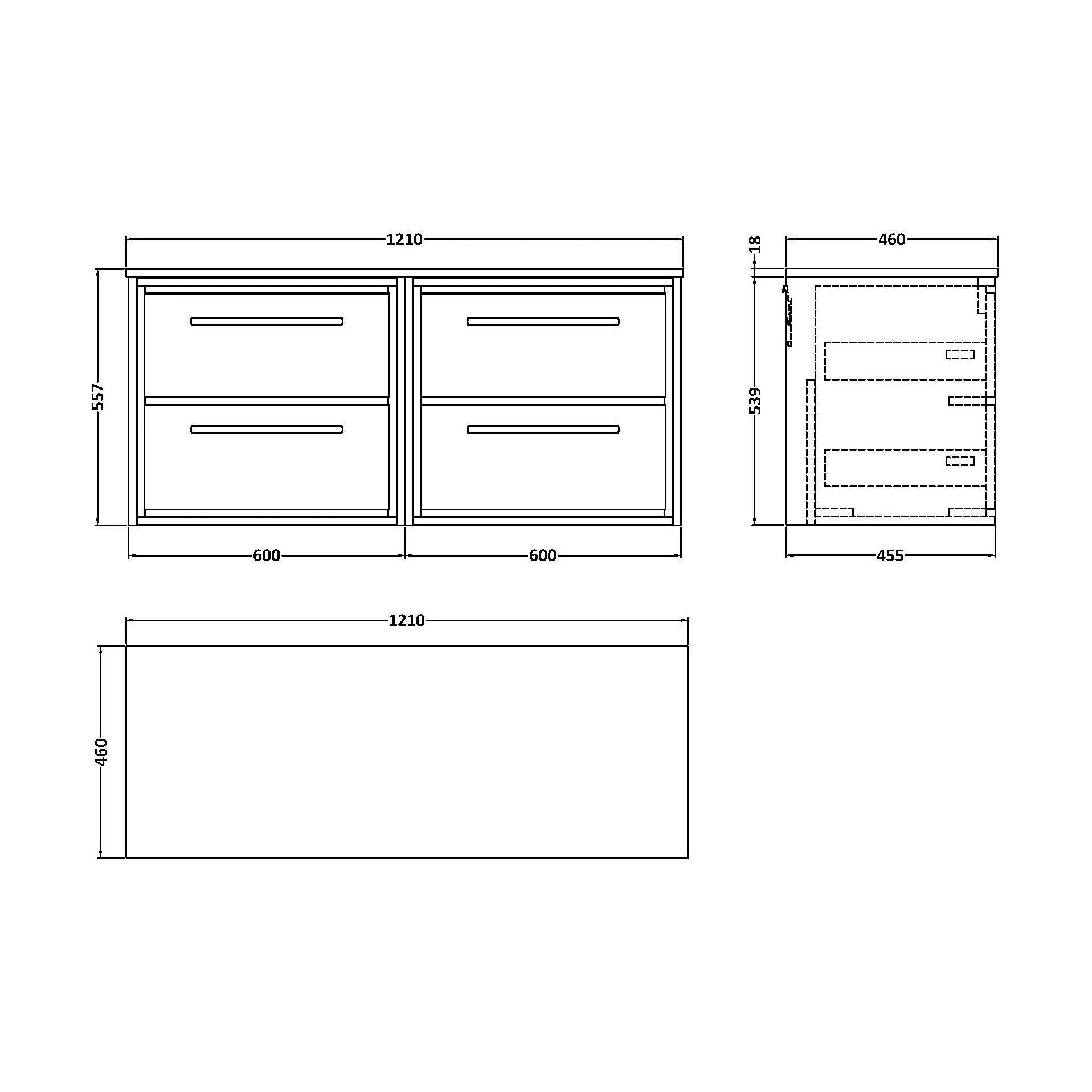 Balterley 1200mm Framed Design Wall Hung 4 Drawer Vanity with Marble Worktop - Fern Green - Image 2