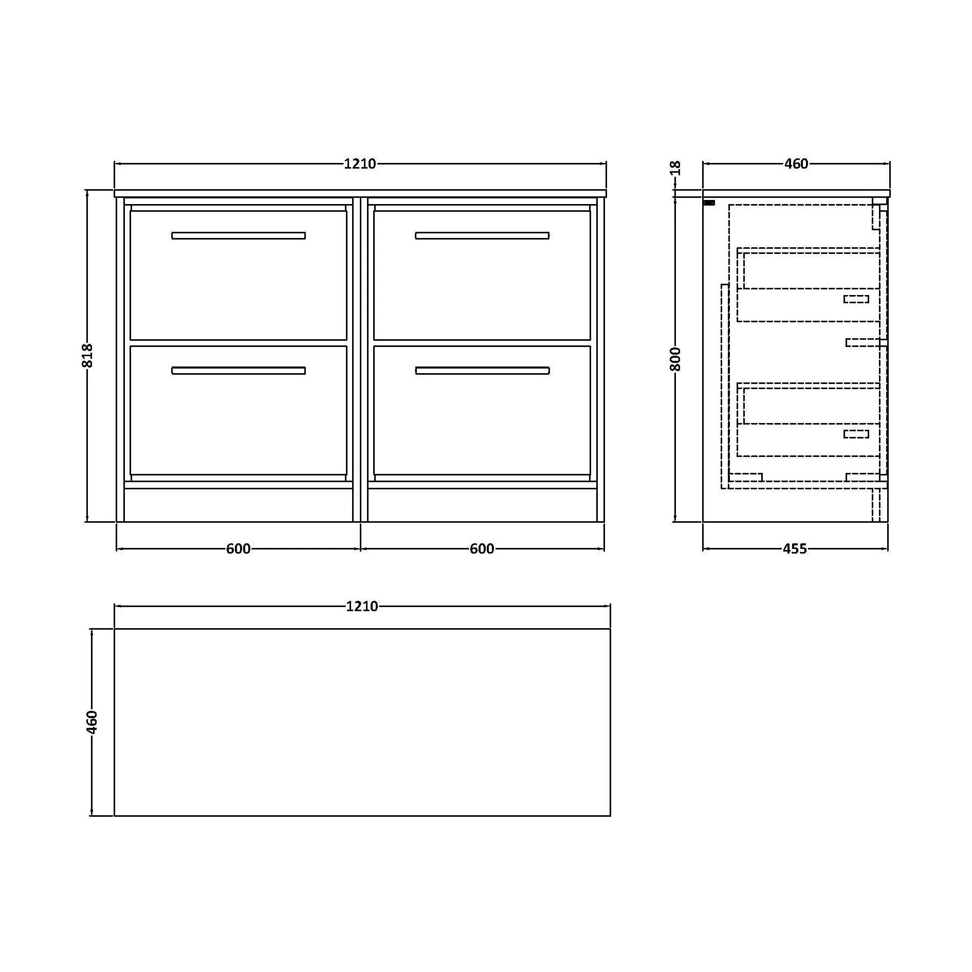 Balterley 1200mm Framed Design Floor Standing 4 Drawer Vanity with Marble Worktop - Fern Green - Image 2