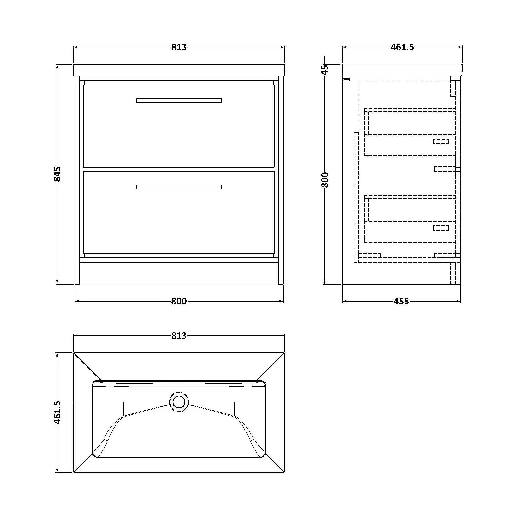 Balterley Modern Bathroom 2 Soft-Close Drawer Floor Standing Vanity Unit Fireclay Basin, Fern Green, 800mm - Image 3