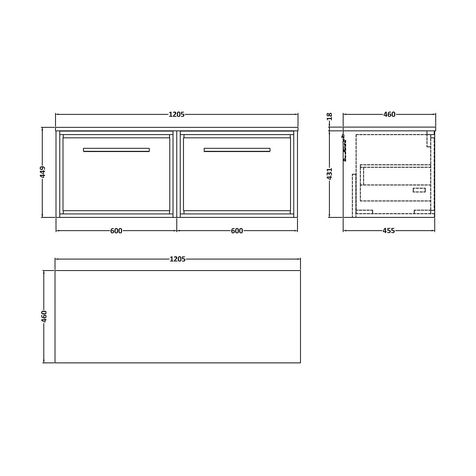 Balterley 1200mm Framed Design Wall Hung Single Drawer Vanity with Worktop - Pebble Grey - Image 2