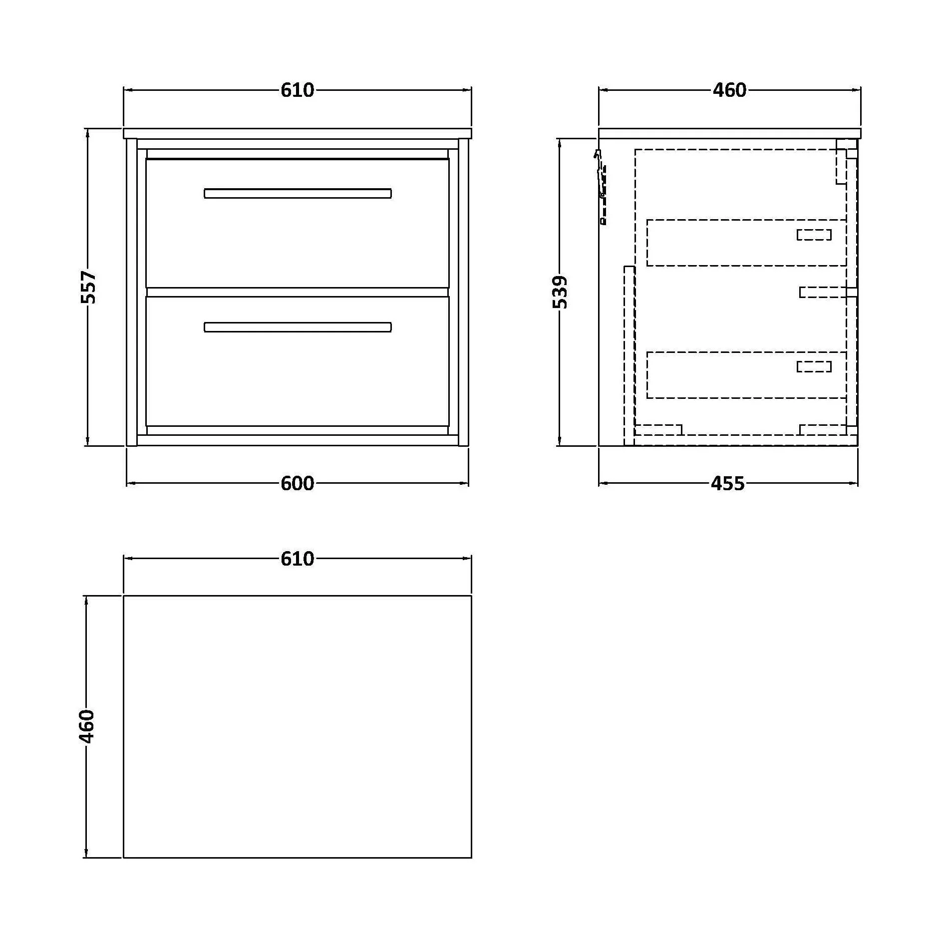 Balterley 600mm Framed Design Wall Hung 2 Drawer Vanity with Marble Worktop - Pebble Grey - Image 2