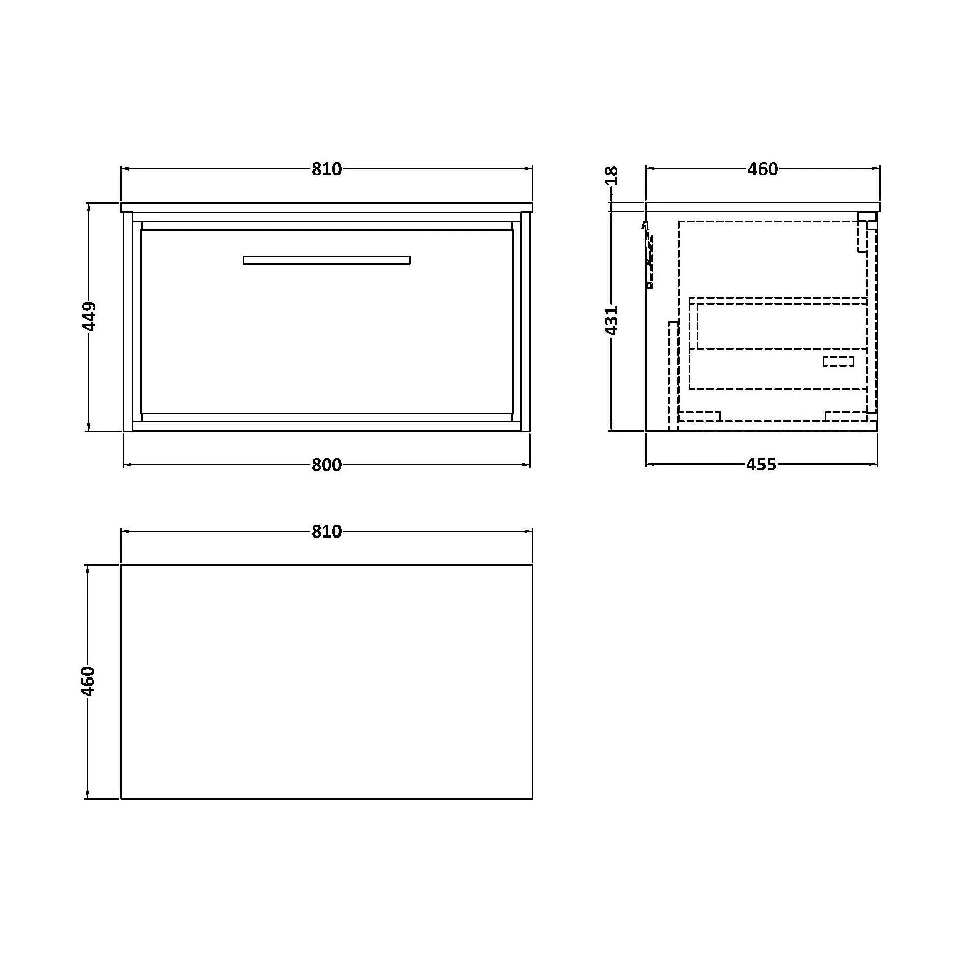 Balterley 800mm Framed Design Wall Hung Single Drawer Vanity with Marble Worktop - Pebble Grey - Image 2
