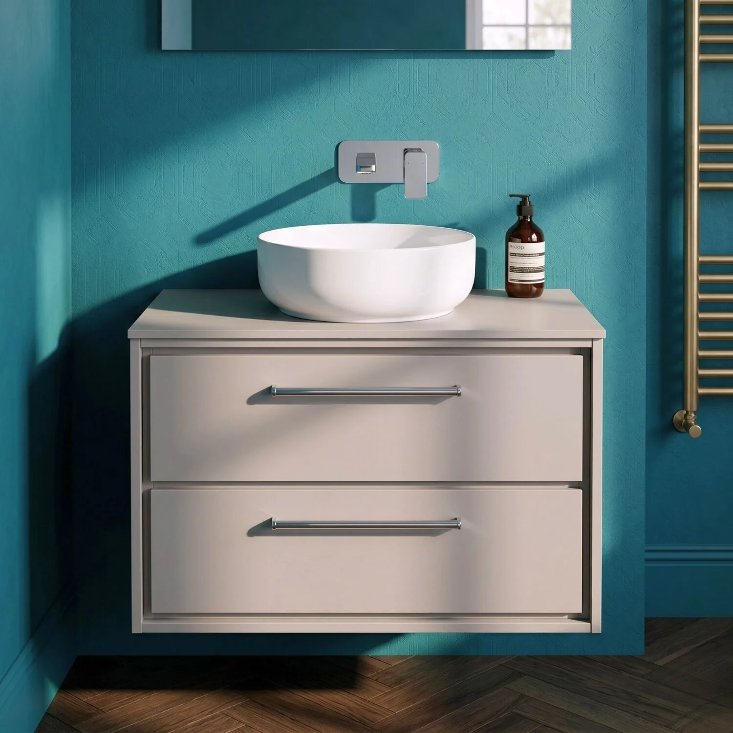 Balterley 800mm Framed Design Wall Hung 2 Drawer Vanity with Worktop - Pebble Grey