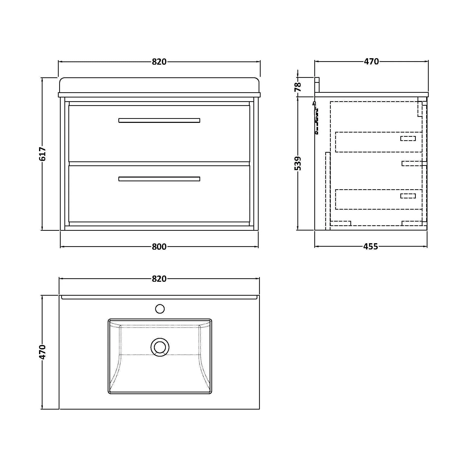 Balterley 800mm Wall Hung 2 Drawer Vanity with Marble Worktop Basin - Pebble Grey - Image 3