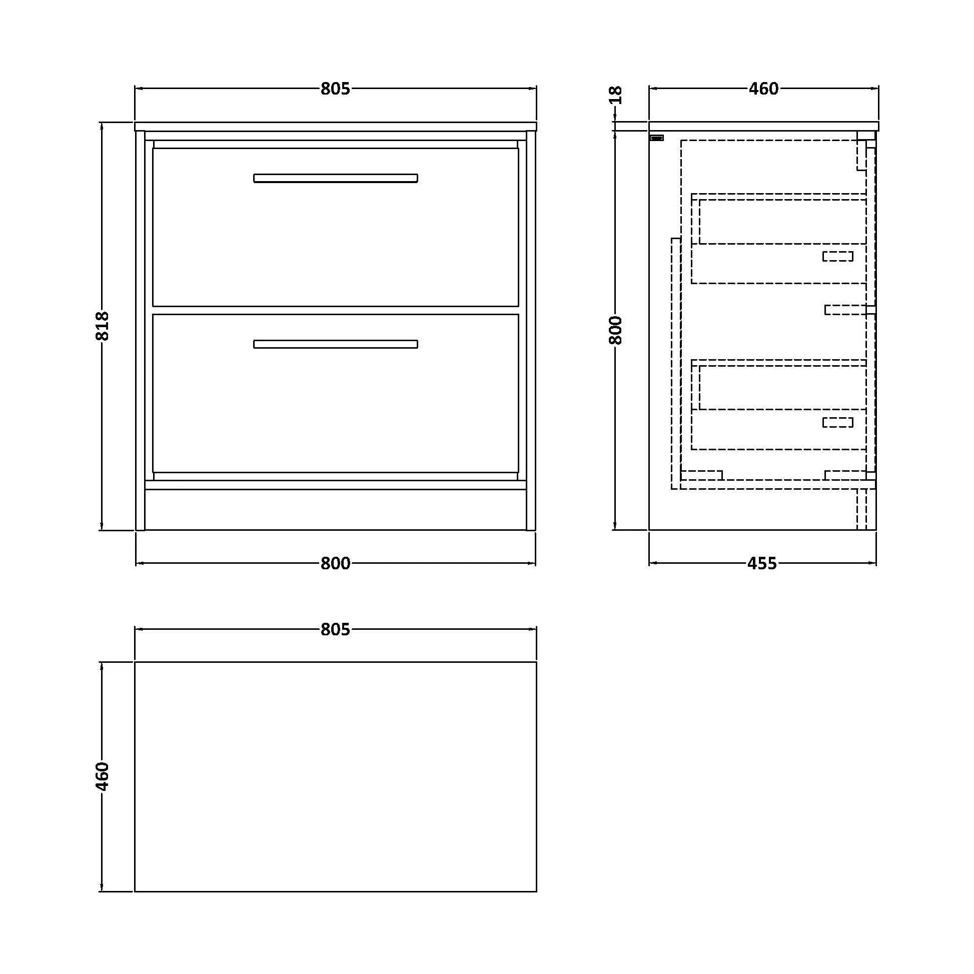 Balterley 800mm Framed Design Floor Standing 2 Drawer Vanity with Worktop - Pebble Grey - Image 3