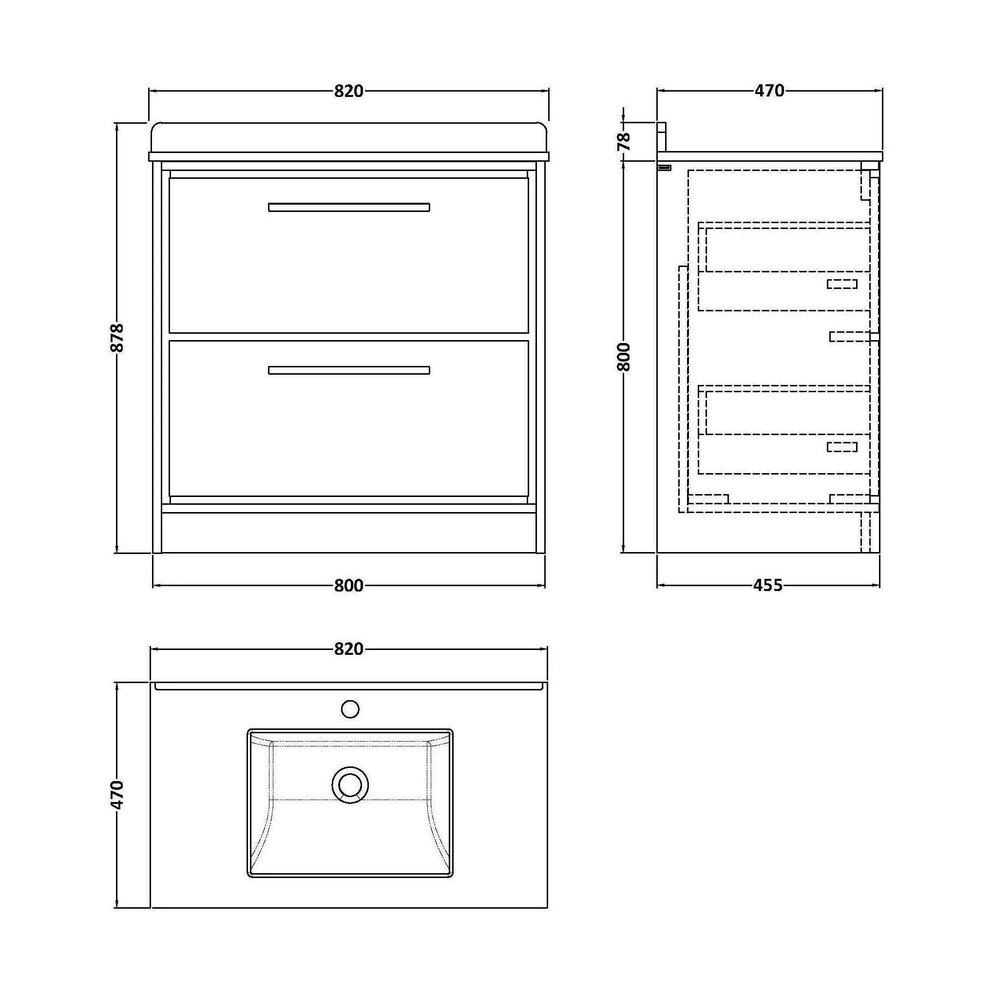 Balterley 800mm Floor Standing 2 Drawer Vanity with Marble Worktop Basin - Pebble Grey - Image 3