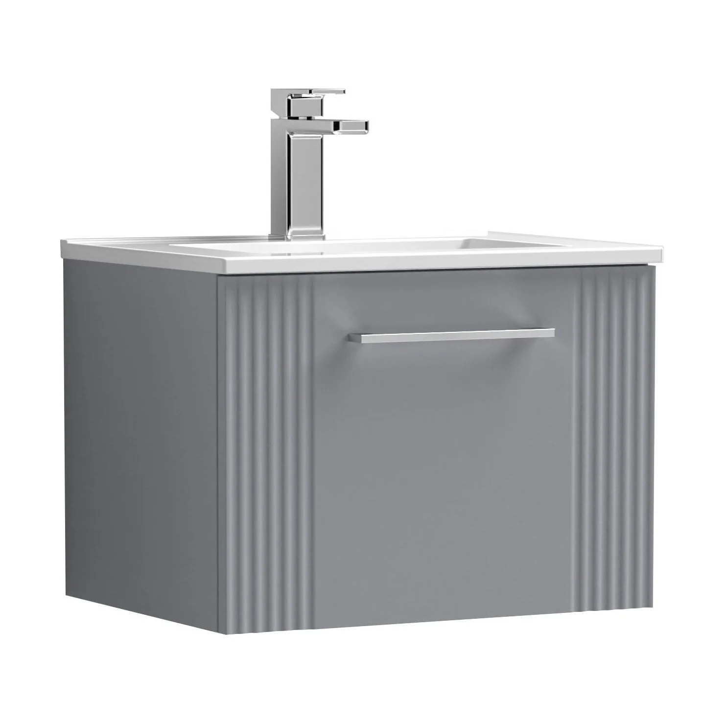 Partial Fluted 1 Drawer Wall Hung Vanity Unit with 1 Tap Hole Minimalist Basin - 500mm - Satin Grey