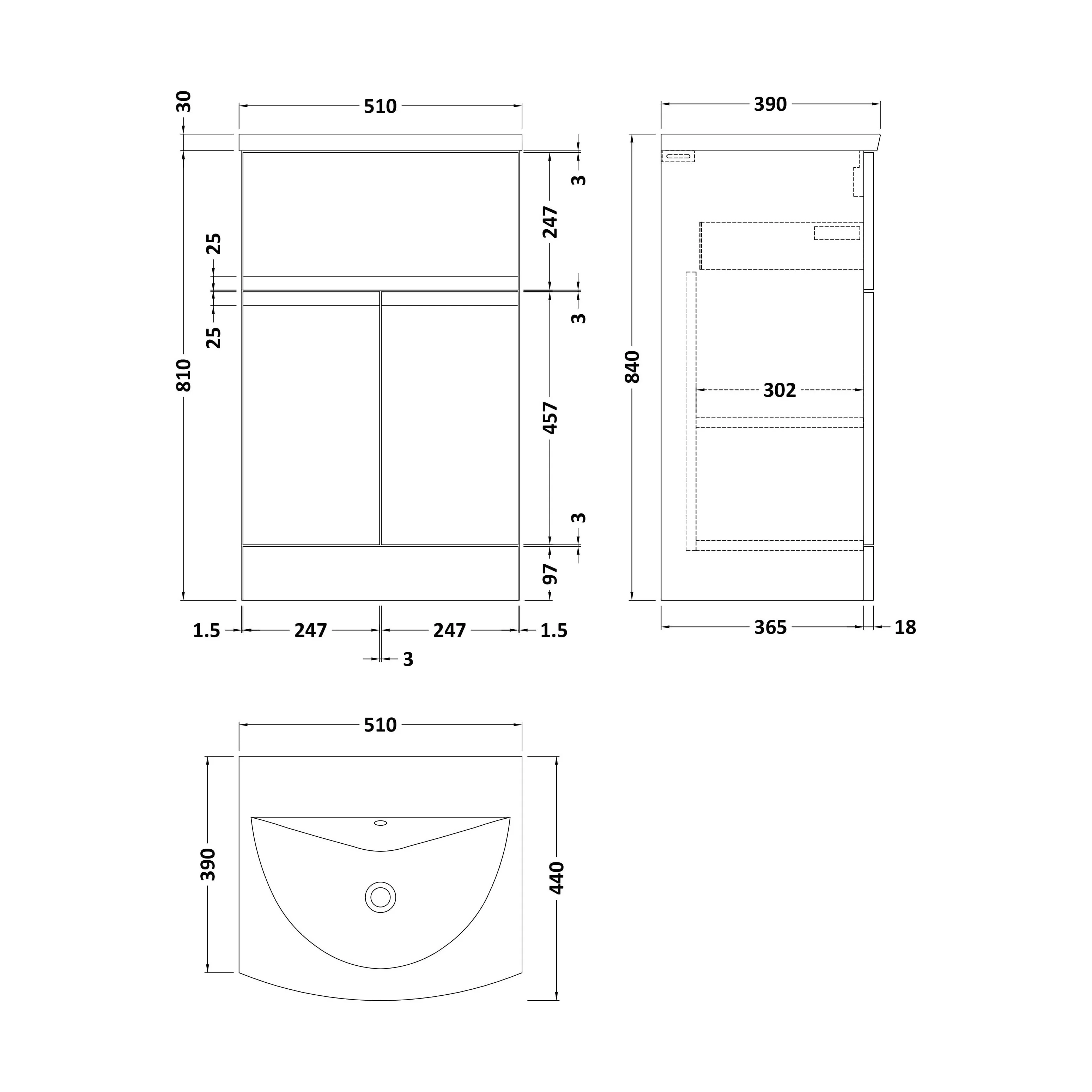 Rapture Floor Standing Vanity Basin Unit with Curved Ceramic Basin (Tap Not Included), 500mm - Satin Blue - Balterley - Image 2