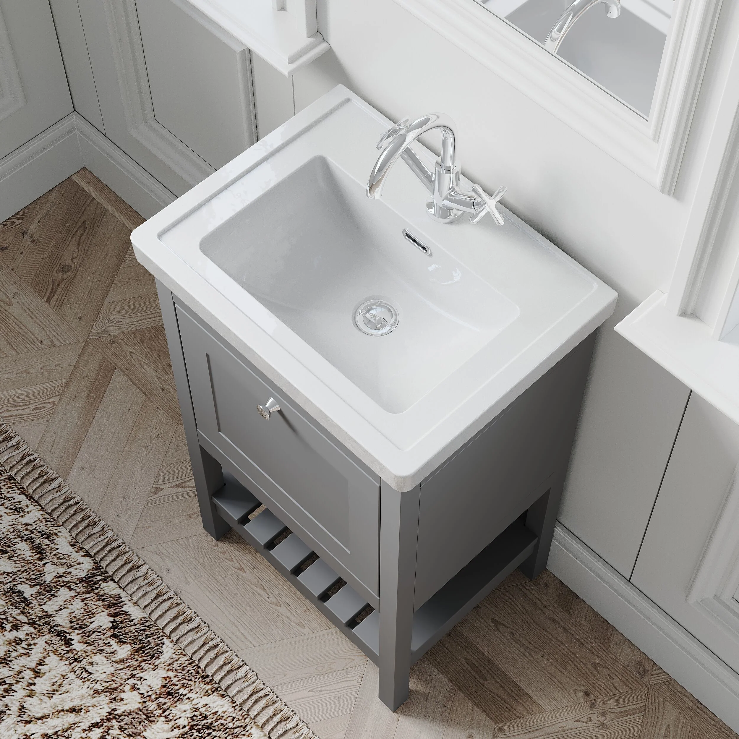 Balterley Rye Bathroom Floor Standing 1 Drawer Vanity & 1 Tap Hole Basin, Cool Grey, 531mm - Image 3