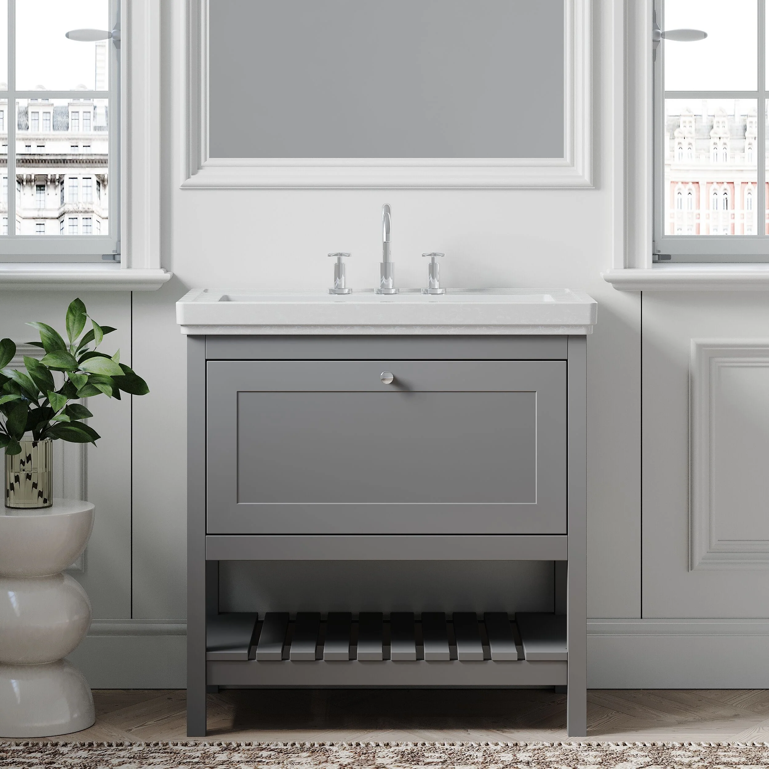 Balterley Rye Bathroom Floor Standing 1 Drawer Vanity & 3 Tap Hole Basin, Cool Grey, 830mm - Image 2