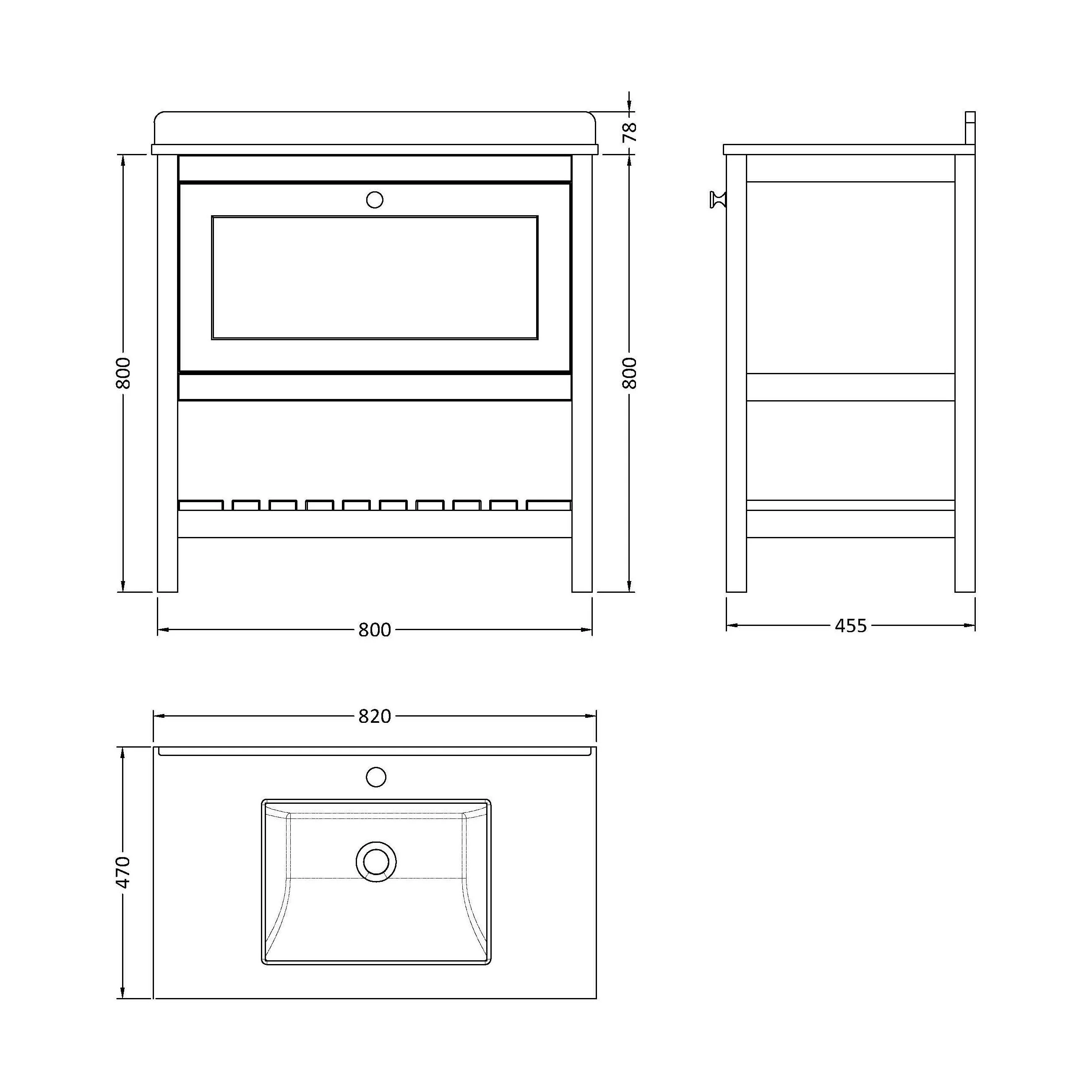 Balterley Rye Bathroom Floor Standing 1 Drawer Vanity & Single Bowl 1 Tap Hole Marble Top, Cool Grey/White, 820mm - Image 5