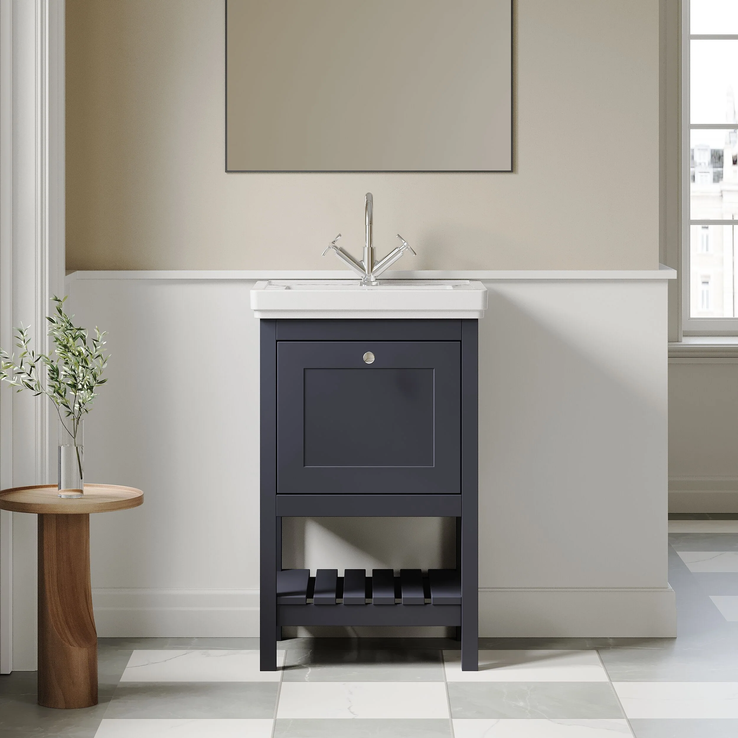 Balterley Rye Bathroom Floor Standing 1 Drawer Vanity & 1 Tap Hole Fireclay Basin, Indigo Blue, 531mm - Image 2