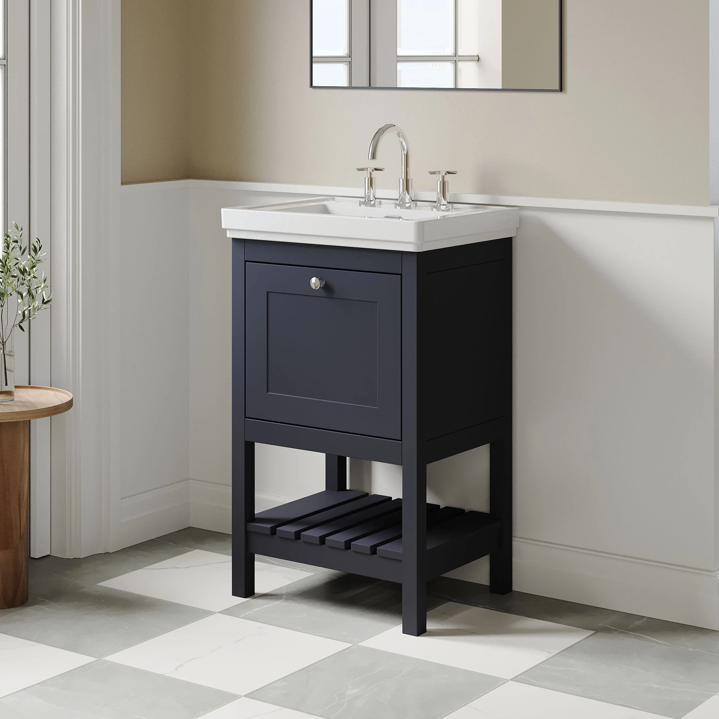 Balterley Rye Bathroom Floor Standing 1 Drawer Vanity & 3 Tap Hole Fireclay Basin, Indigo Blue, 531mm - Image 4