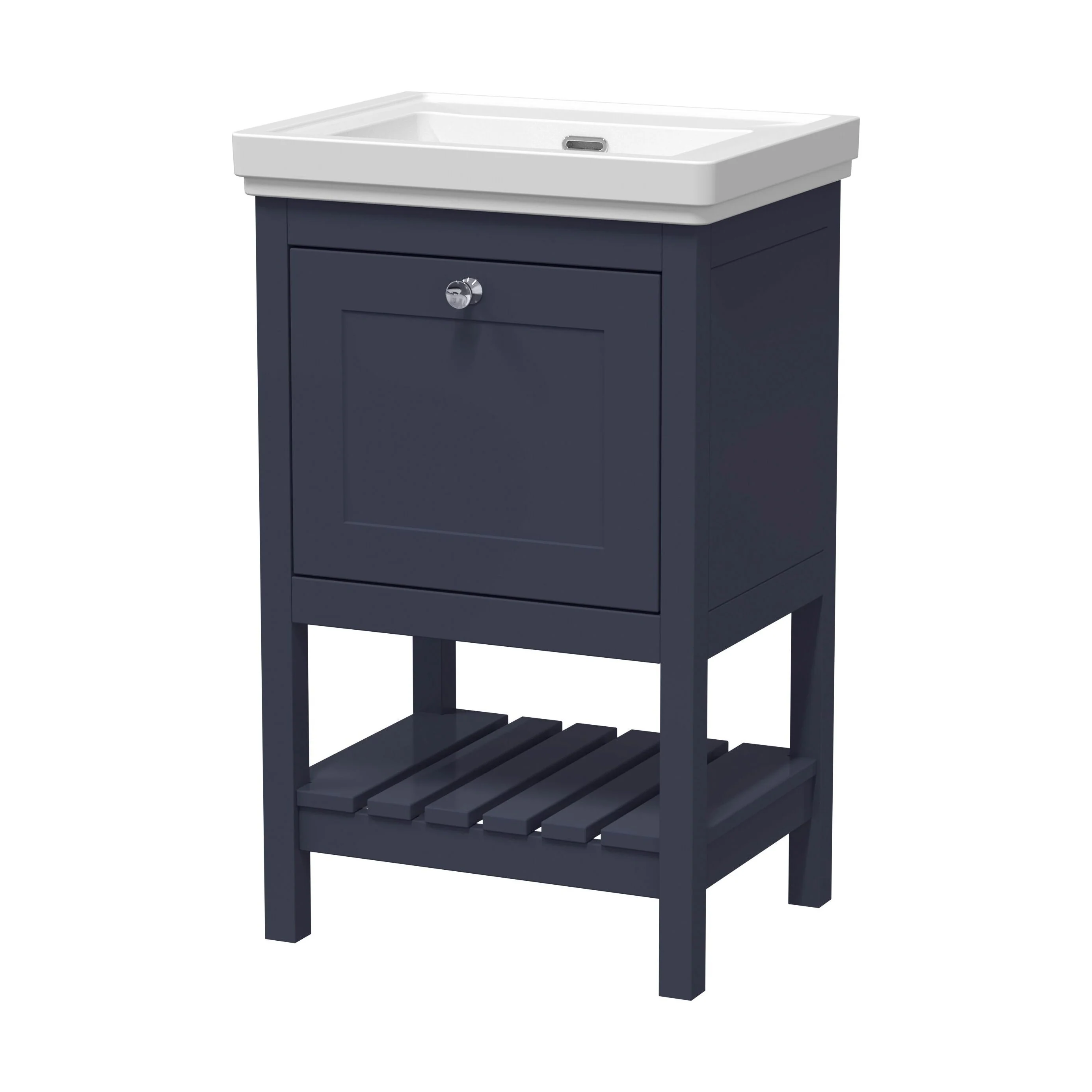 Balterley Rye Bathroom Floor Standing 1 Drawer Vanity & 0 Tap Hole Fireclay Basin, Indigo Blue, 500mm