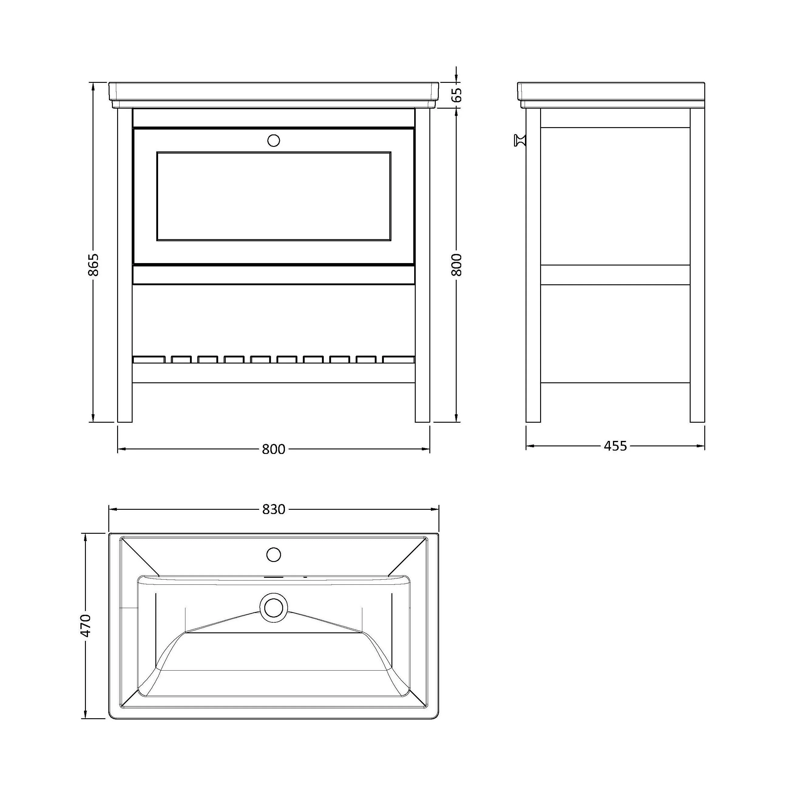 Balterley Rye Bathroom Floor Standing 1 Drawer Vanity & 1 Tap Hole Fireclay Basin, Indigo Blue, 800mm - Image 5
