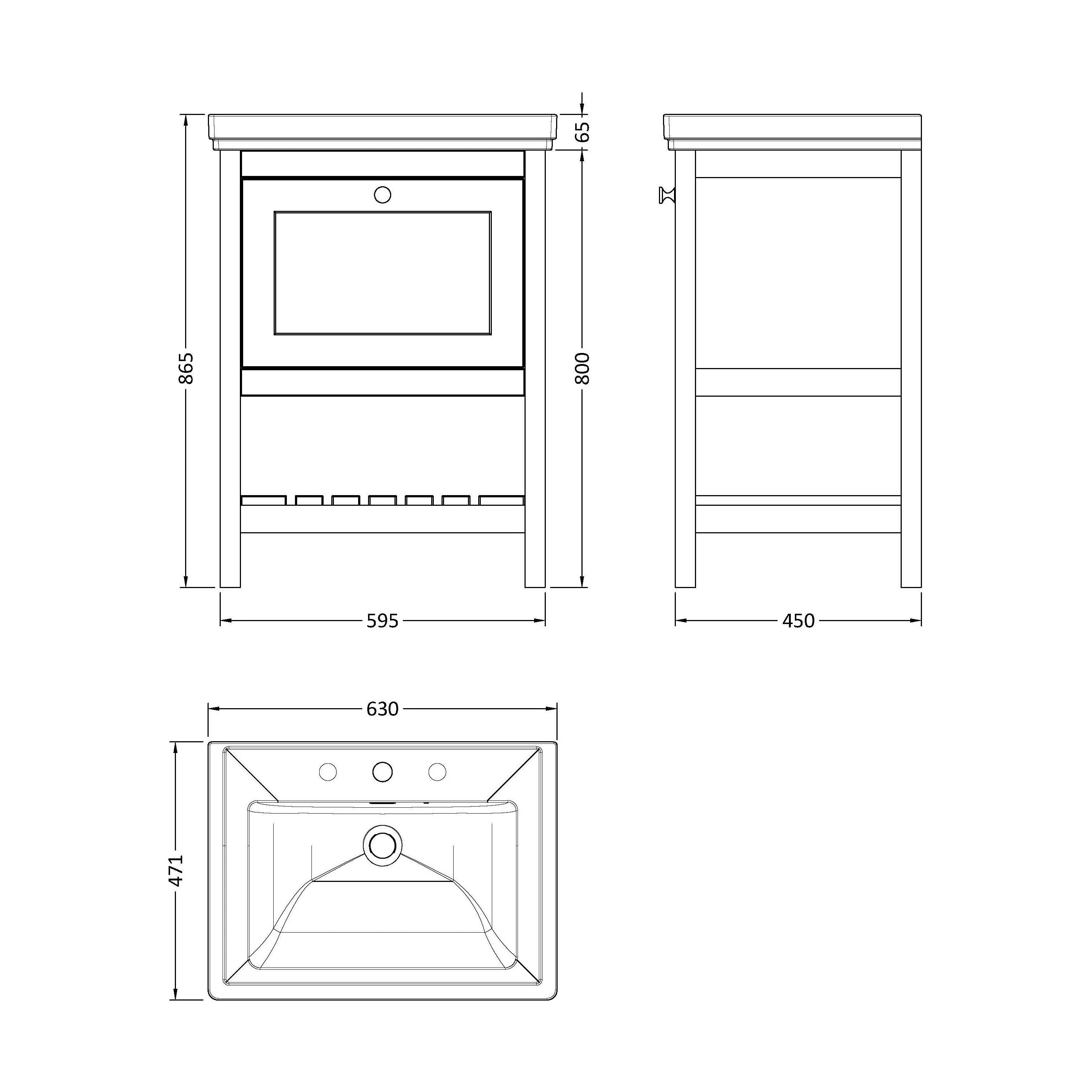 Balterley Rye Traditional Bathroom 1 Soft Close Drawer Floor Standing Vanity Unit Basin, Fern Green, 630mm - Image 5