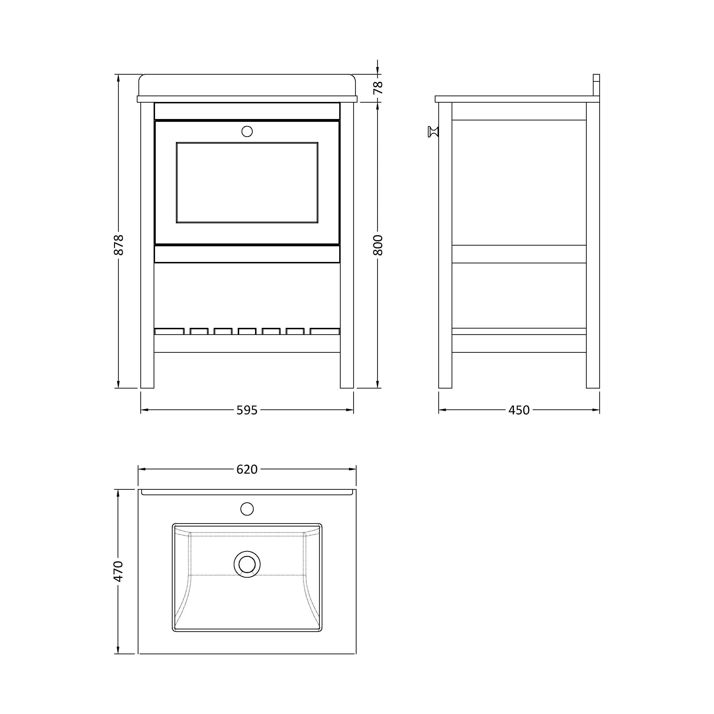 Balterley Rye Traditional Bathroom 1 Soft Close Drawer Floor Standing Vanity Unit Marble Top Basin, Fern Green/White, 620mm - Image 5