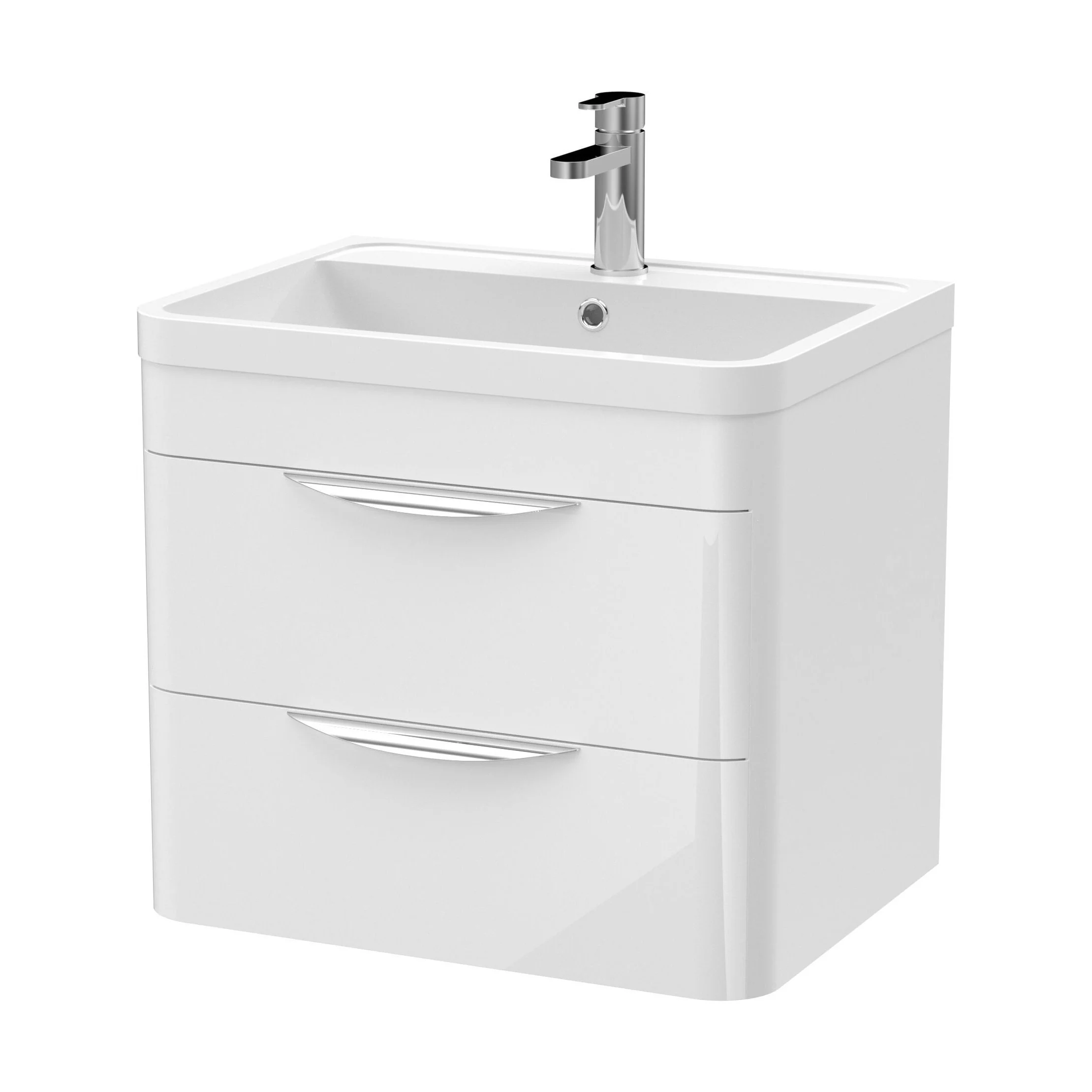 Balterley Wave Modern Bathroom Wall Hung 2 Drawer Vanity Unit Basin, Gloss White, 550mm - Image 4
