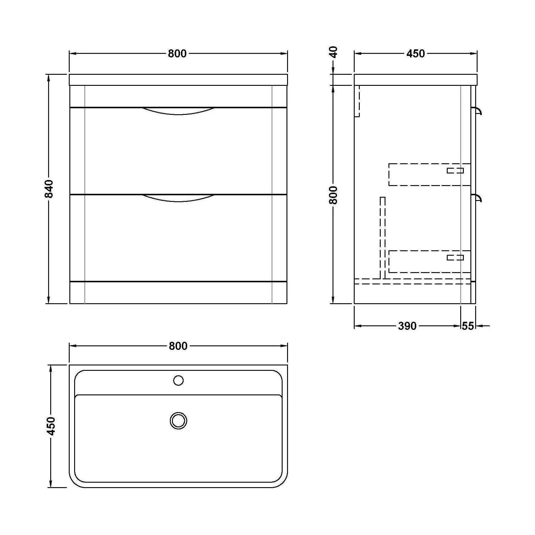 Balterley Wave Modern Bathroom Floor Standing 2 Drawer Vanity Unit Basin, Gloss White, 755mm - Image 4