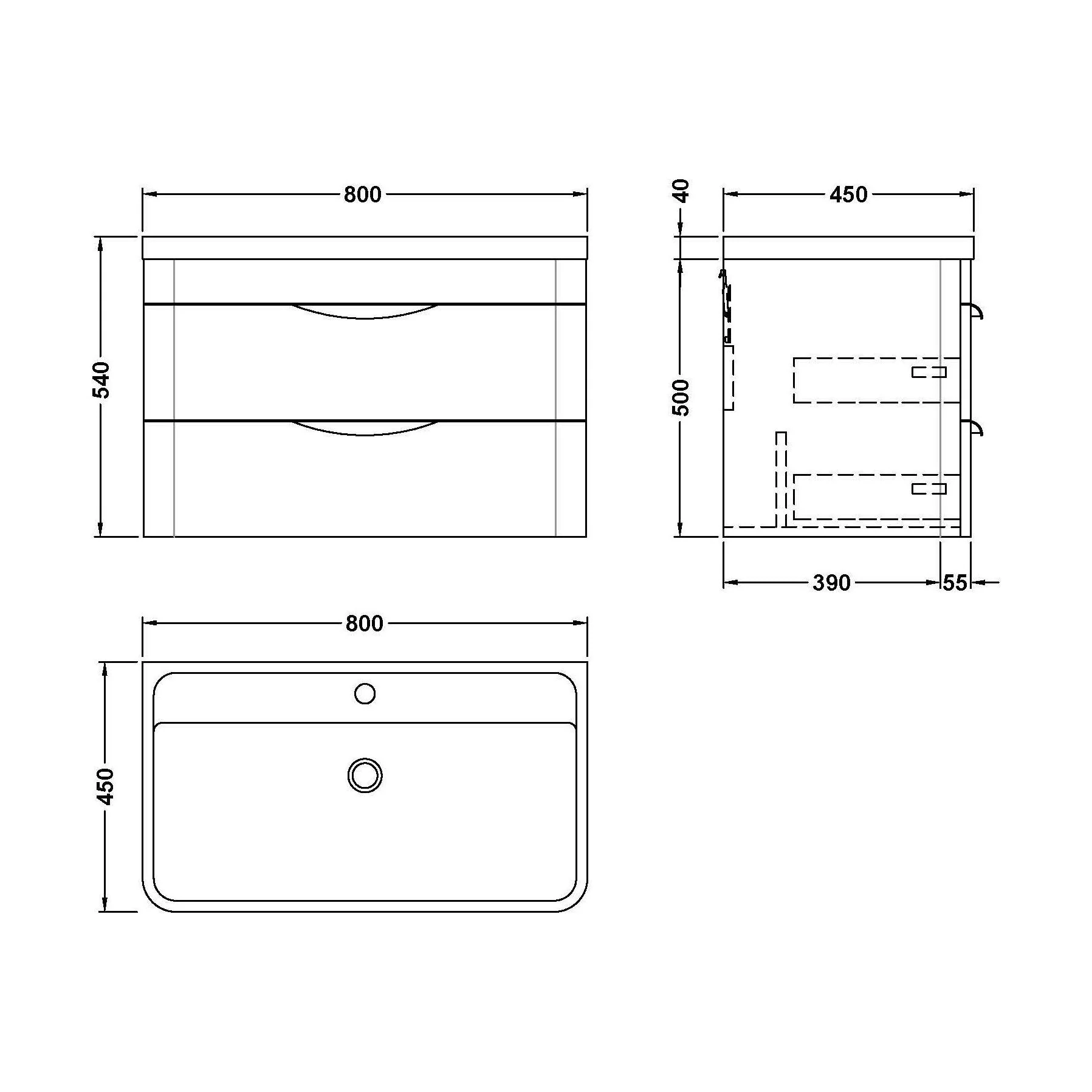 Balterley Wave Modern Bathroom Wall Hung 2 Drawer Vanity Unit Basin, Gloss White, 755mm - Image 5