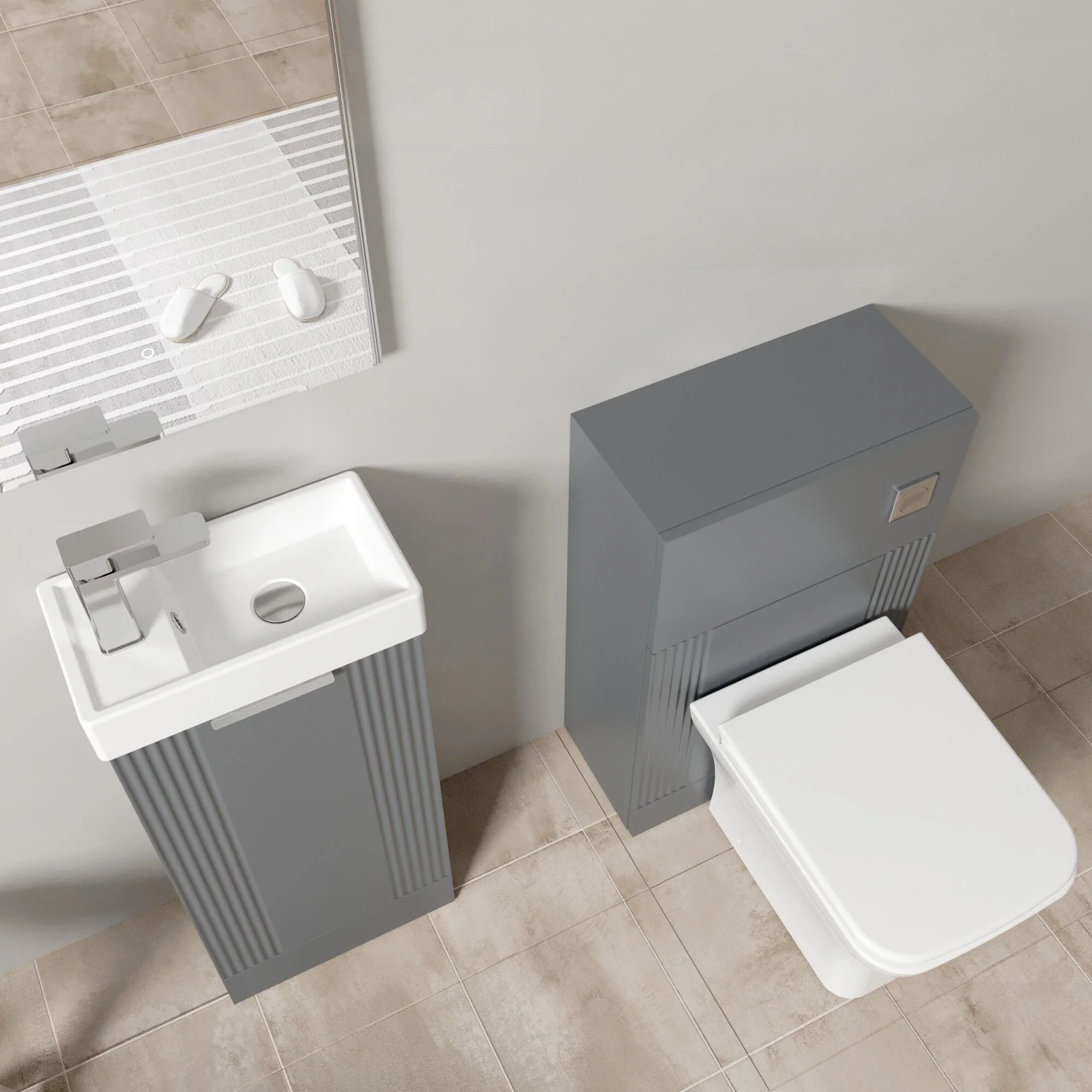 Belvide Floor Standing Cloakroom Suite, Vanity Basin Unit, WC Unit, Toilet & Tap - Image 9