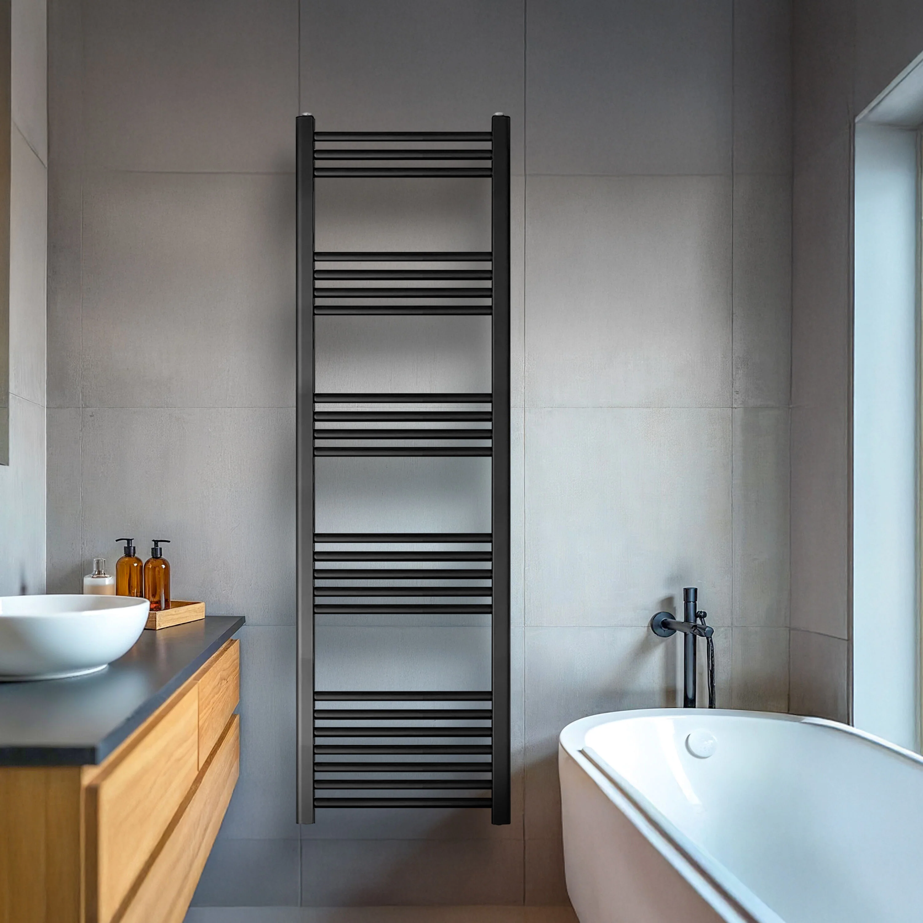 Straight Heated Heated Towel Rail Radiator, 337W, 400 x 700mm, Matt Black - Image 13