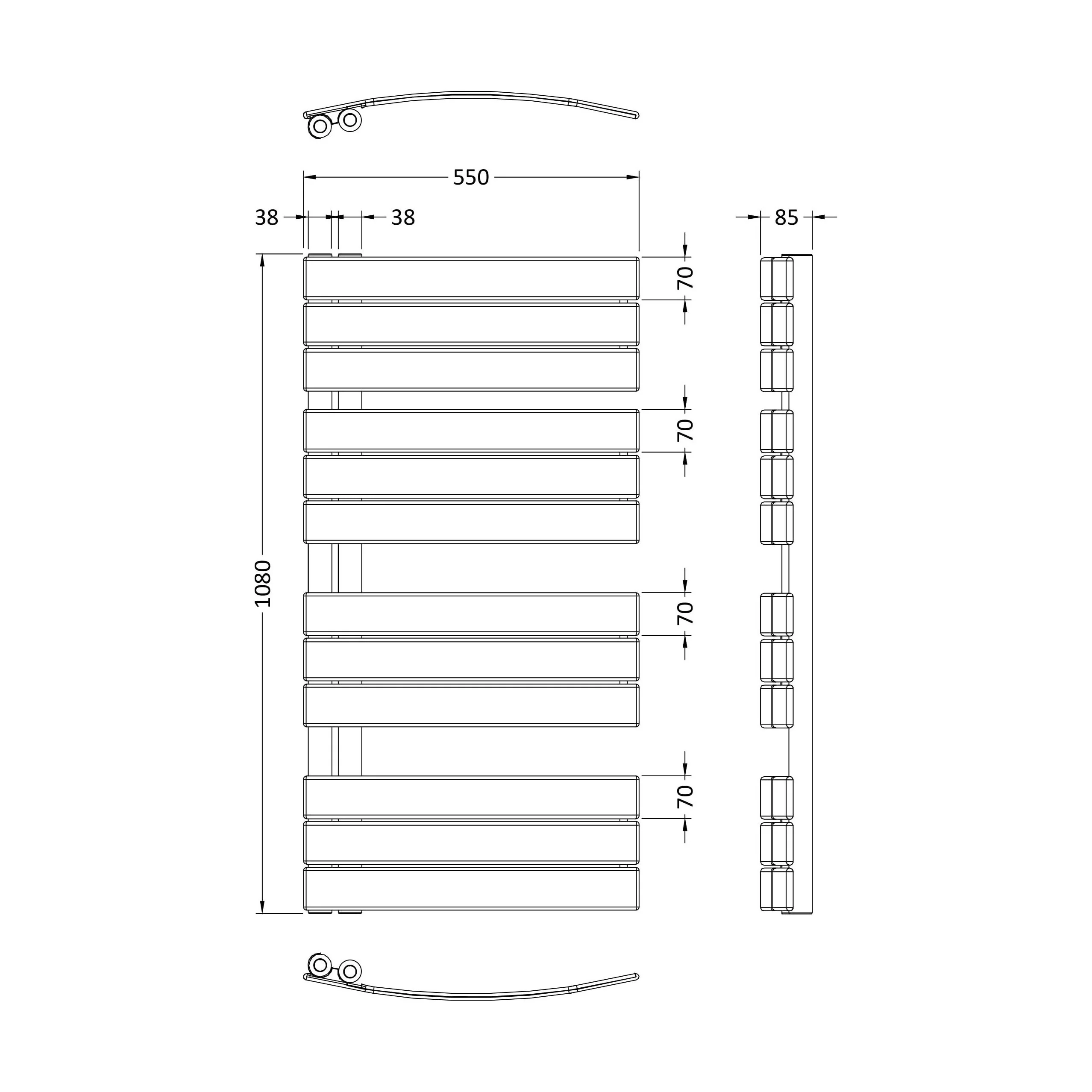 Balterley Contemporary Heated Towel Rail Curved Panels, 1080mm x 550mm - Chrome - Image 5