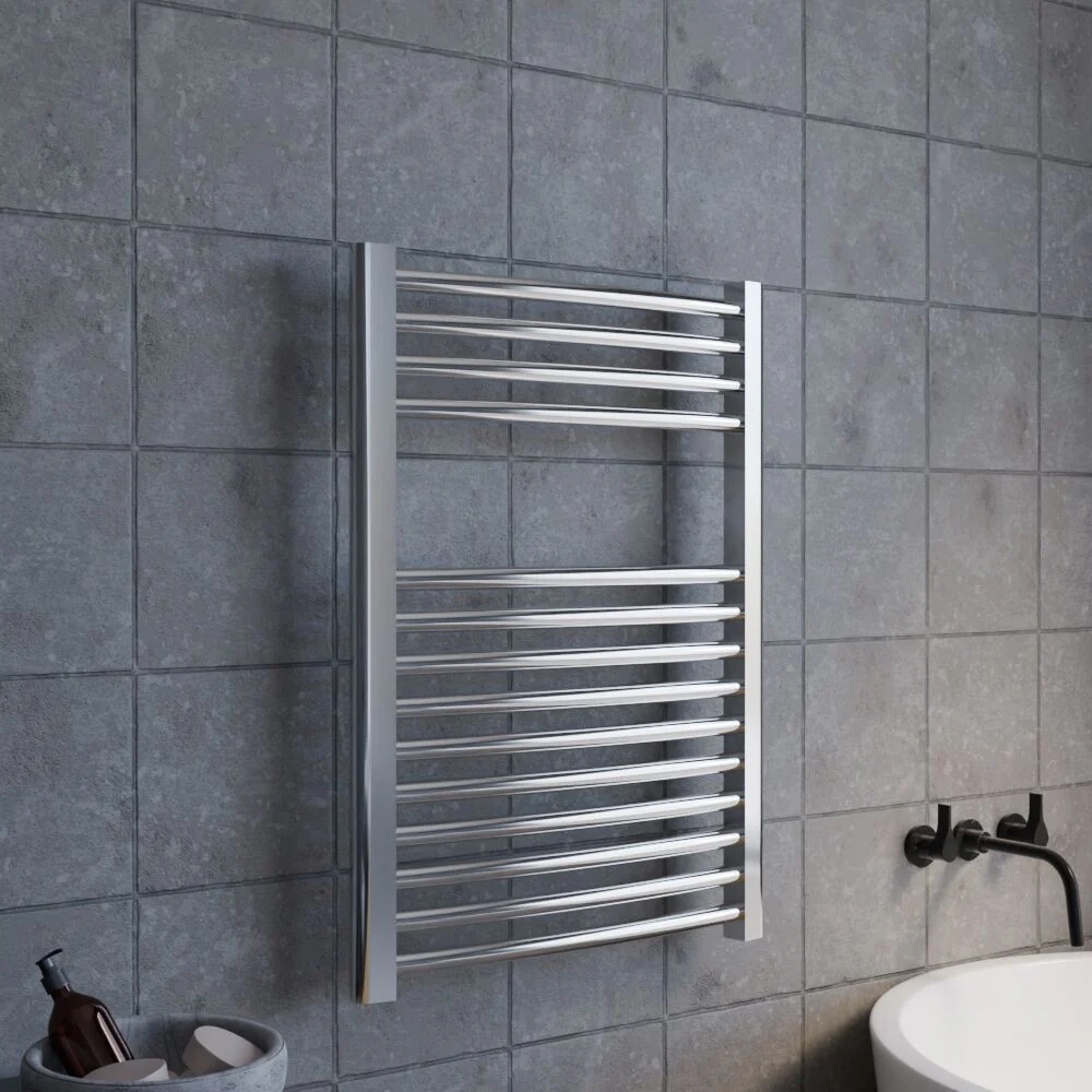 Heated Vertical Towel Rail with Curved Rails - 710 BTU - 700mm x 500mm - Chrome - Image 4