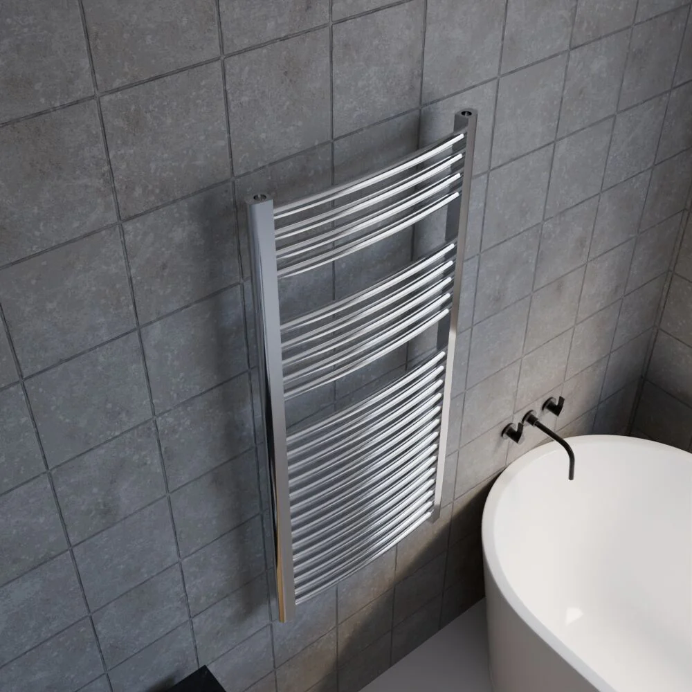 Heated Vertical Towel Rail with Curved Rails - 1126 BTU - 1100mm x 500mm - Chrome - Image 3