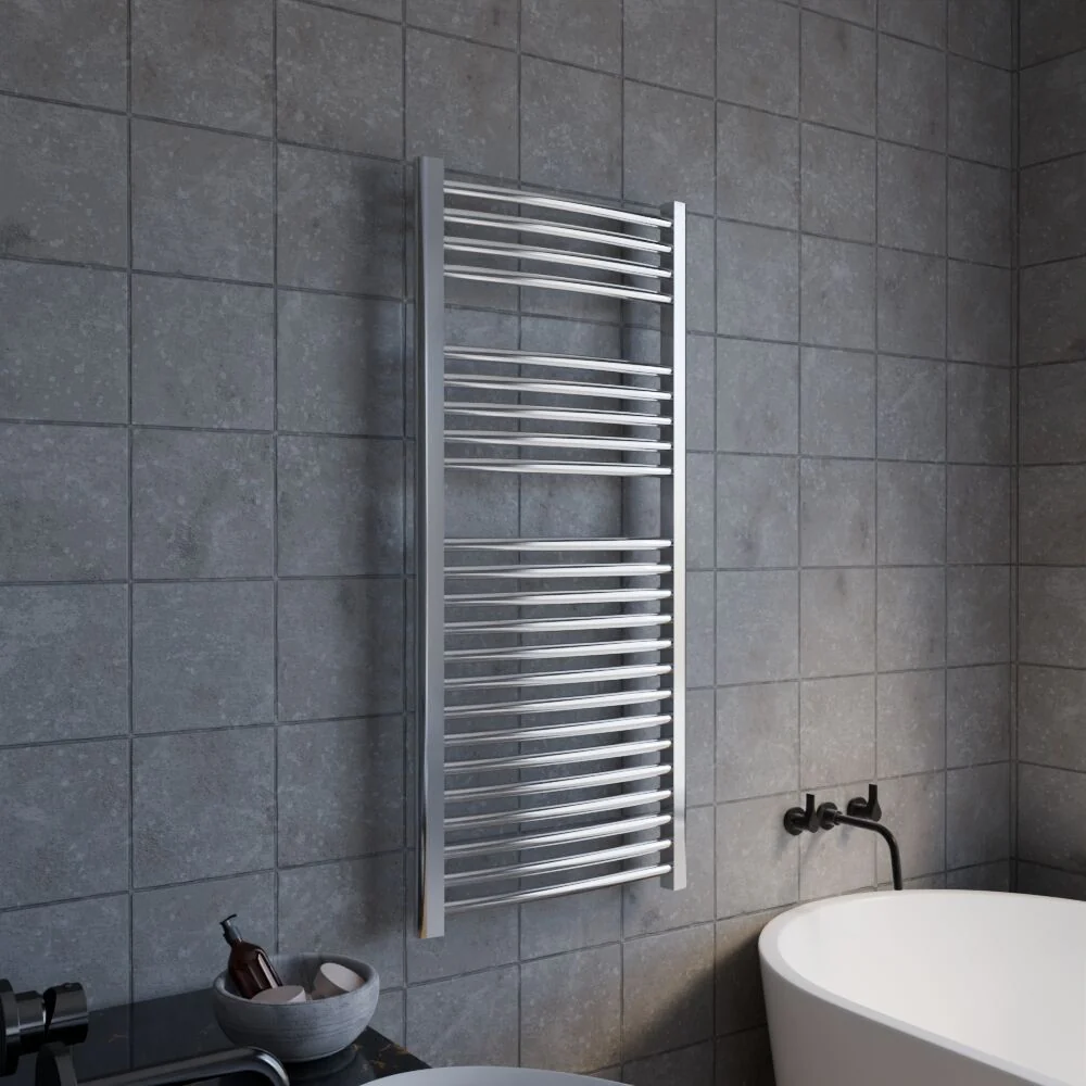 Heated Vertical Towel Rail with Curved Rails - 1126 BTU - 1100mm x 500mm - Chrome - Image 4