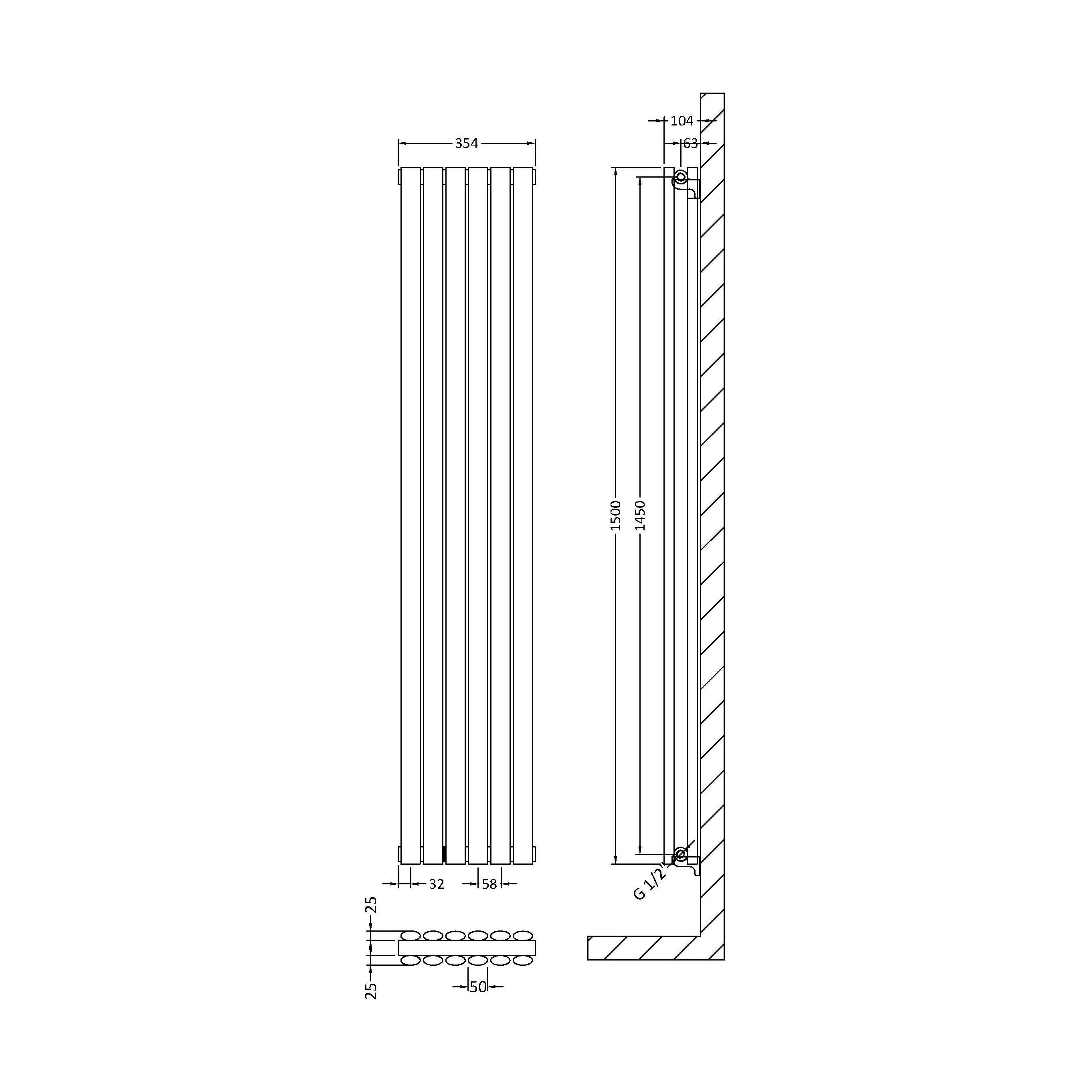 Balterley Embrace Vertical Double Panel Radiator, 1800mm x 354mm - Gloss White - Image 4
