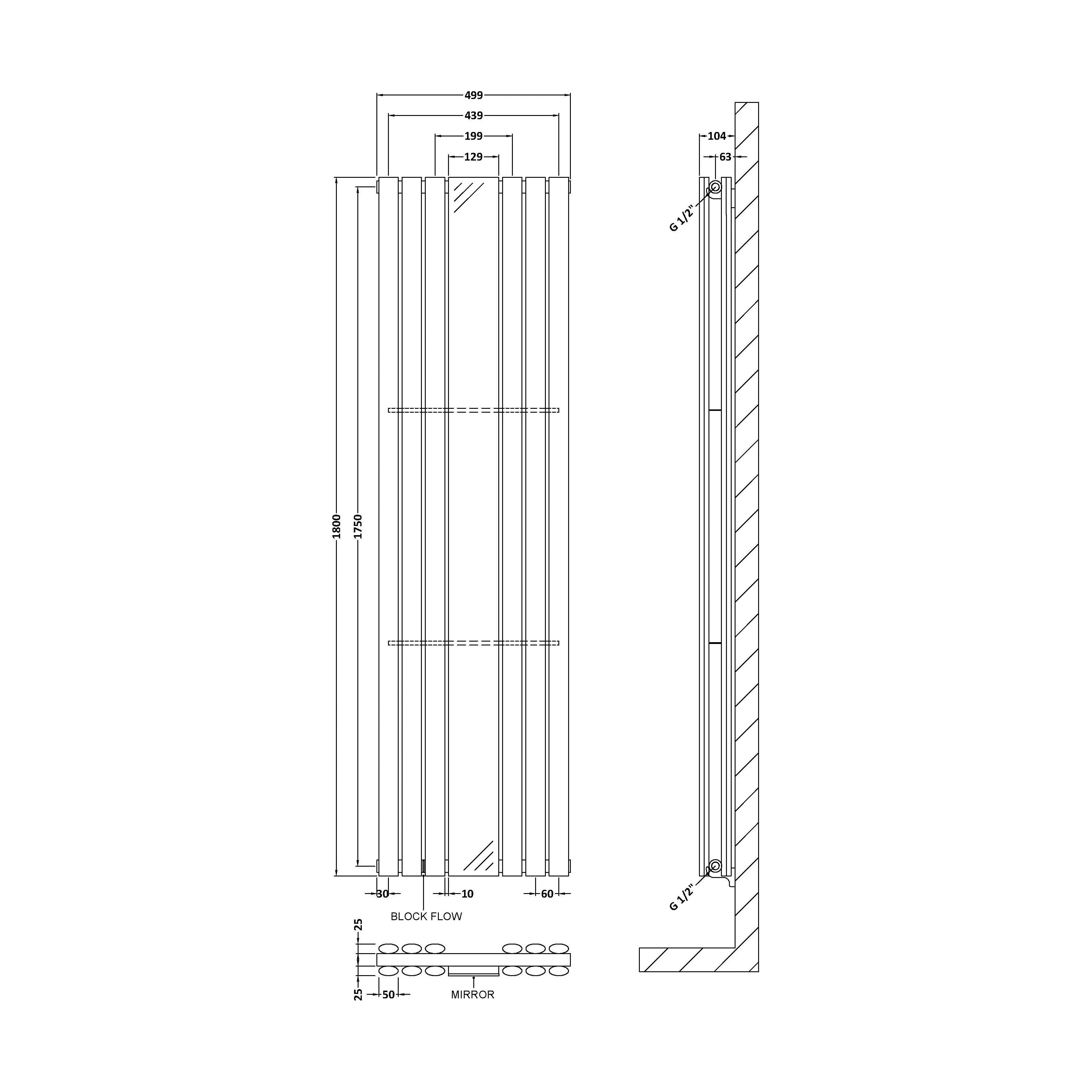 Balterley Embrace Vertical Double Panel Radiator with Mirror, 1800mm x 499mm - Gloss White - Image 4