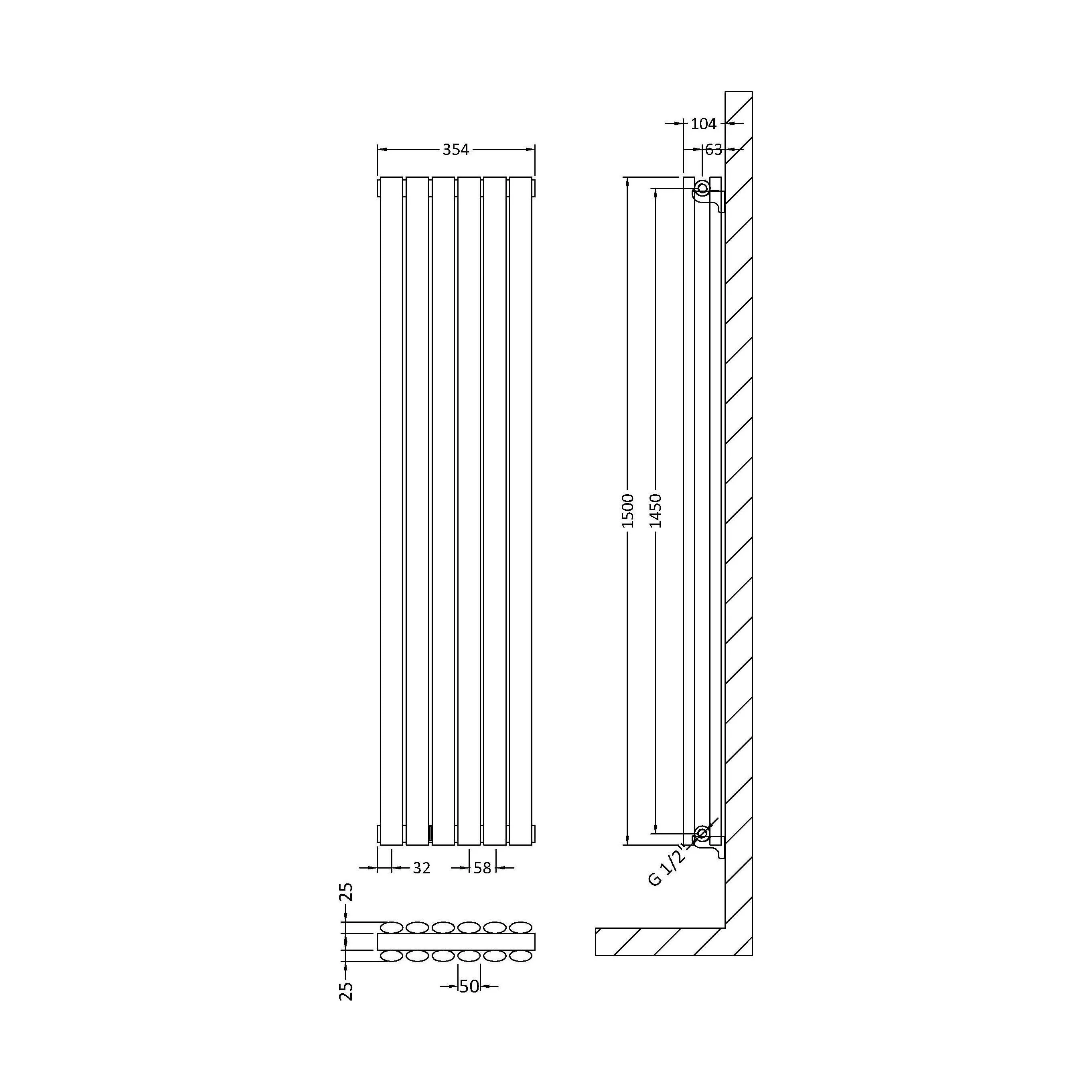 Balterley Embrace Vertical Double Panel Radiator, 1500mm x 354mm - Anthracite - Image 4