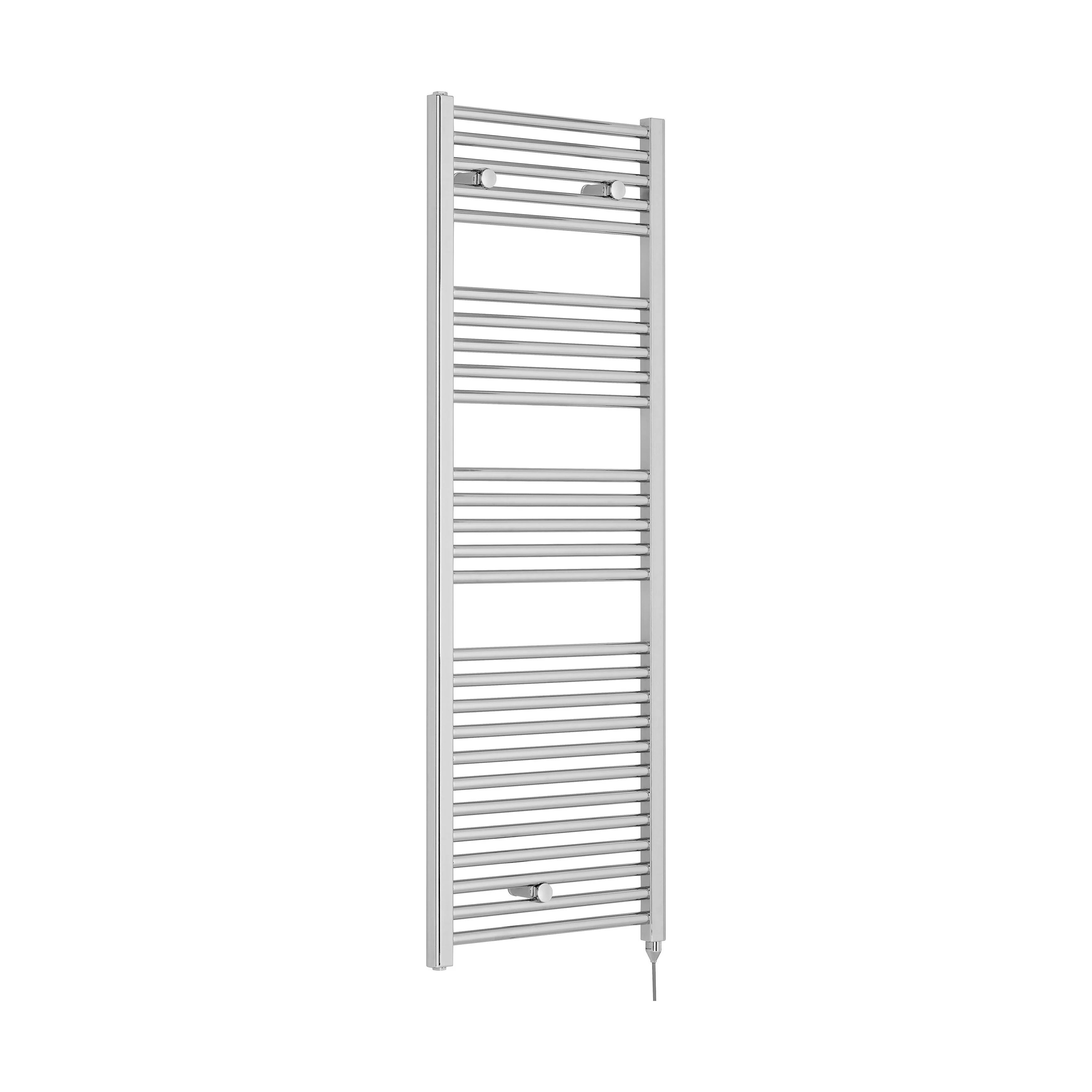 Balterley Contemporary Electric Vertical Round Towel Rail, 27 Rails, 1375mm x 480mm, 500 Watt Heated Bathroom Accessory - Chrome