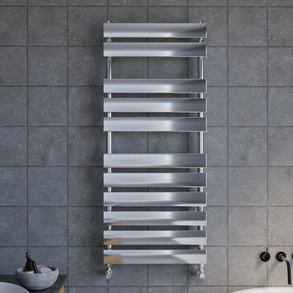 Balterley Contemporary Heated Towel Rail with 11 Flat Panels, 1200mm x 500mm - Chrome - Image 2