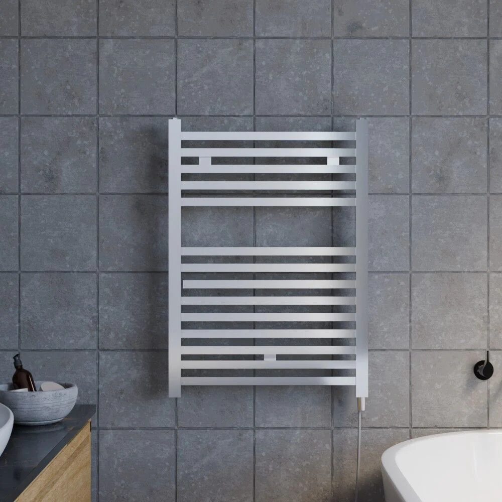 Electric Vertical Square Towel Rail with 14 Rails - 690mm x 500mm - 200 Watt - Chrome - Image 2