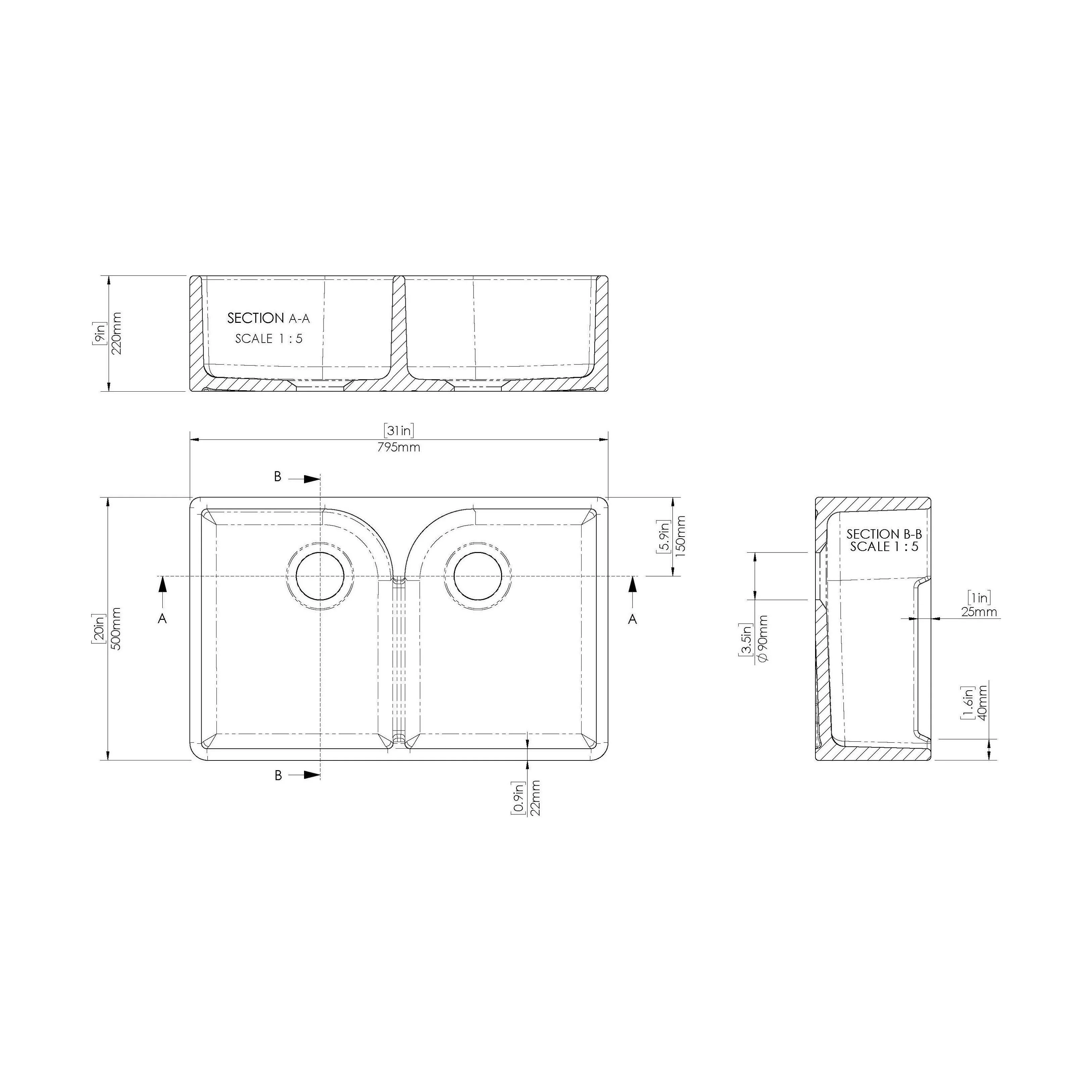Traditional Fireclay Kitchen Bundle: Double Bowl Stepped Weir Butler Sink, Wastes & Mono Lever Tap, 795mm - Brushed Brass - Image 5