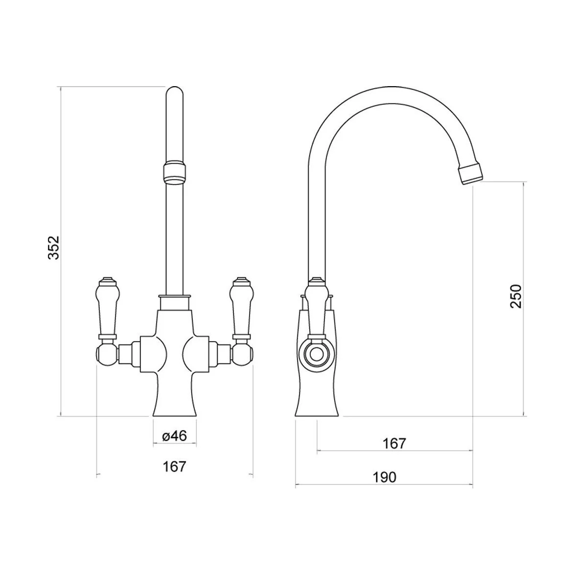 Traditional Dual Handle Kitchen Mixer Tap - Chrome - Image 2