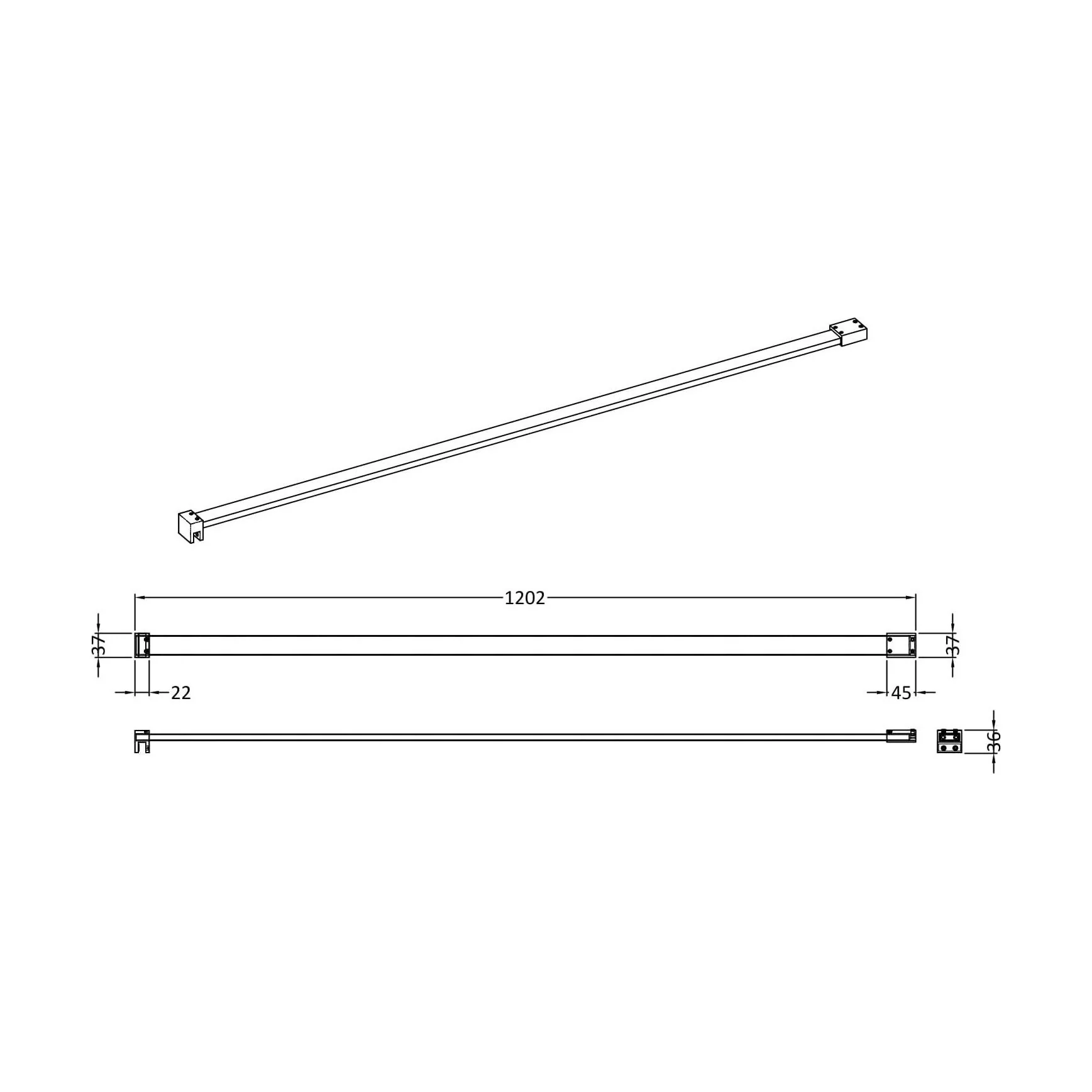Balterley Wetroom Screen Support Bar (for use with 1950mm High Wetroom Screens) - Brushed Pewter - Image 2