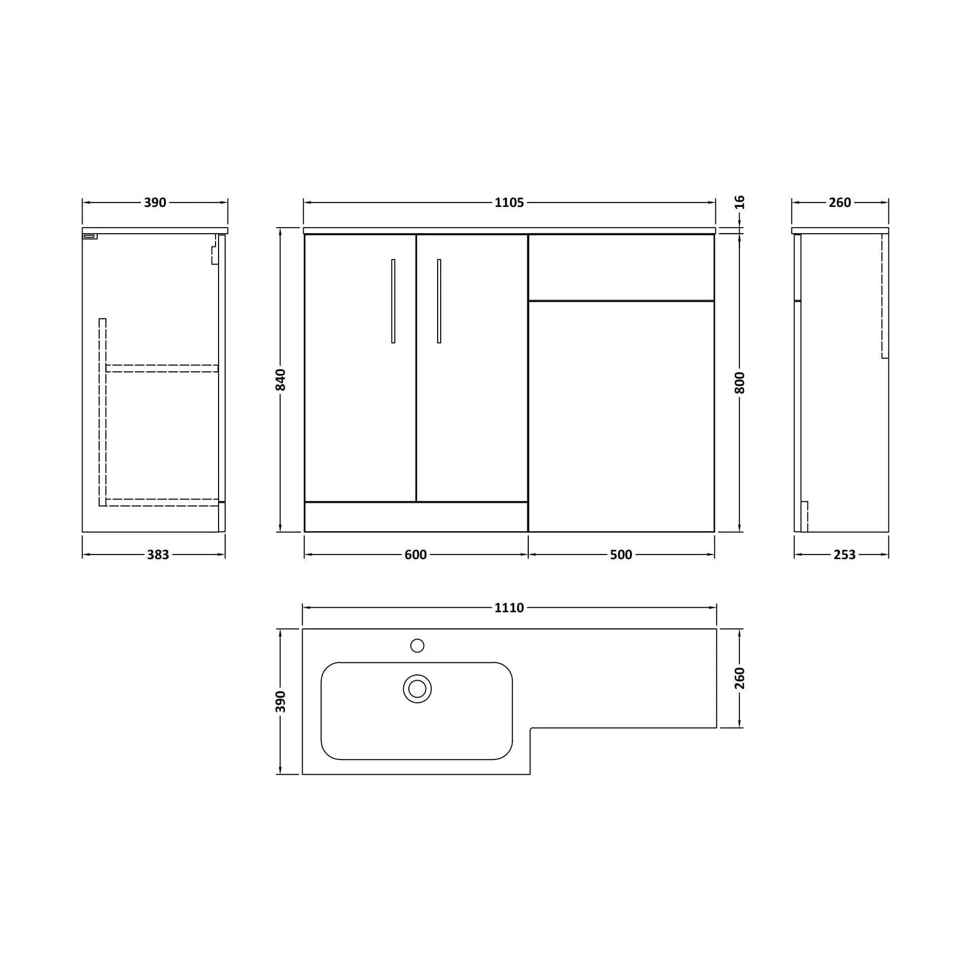 Bramshall Contemporary 2 Door Right-Hand Floor Standing Combination Unit with Stone Basin, Dark Grey, 1100mm - Image 2